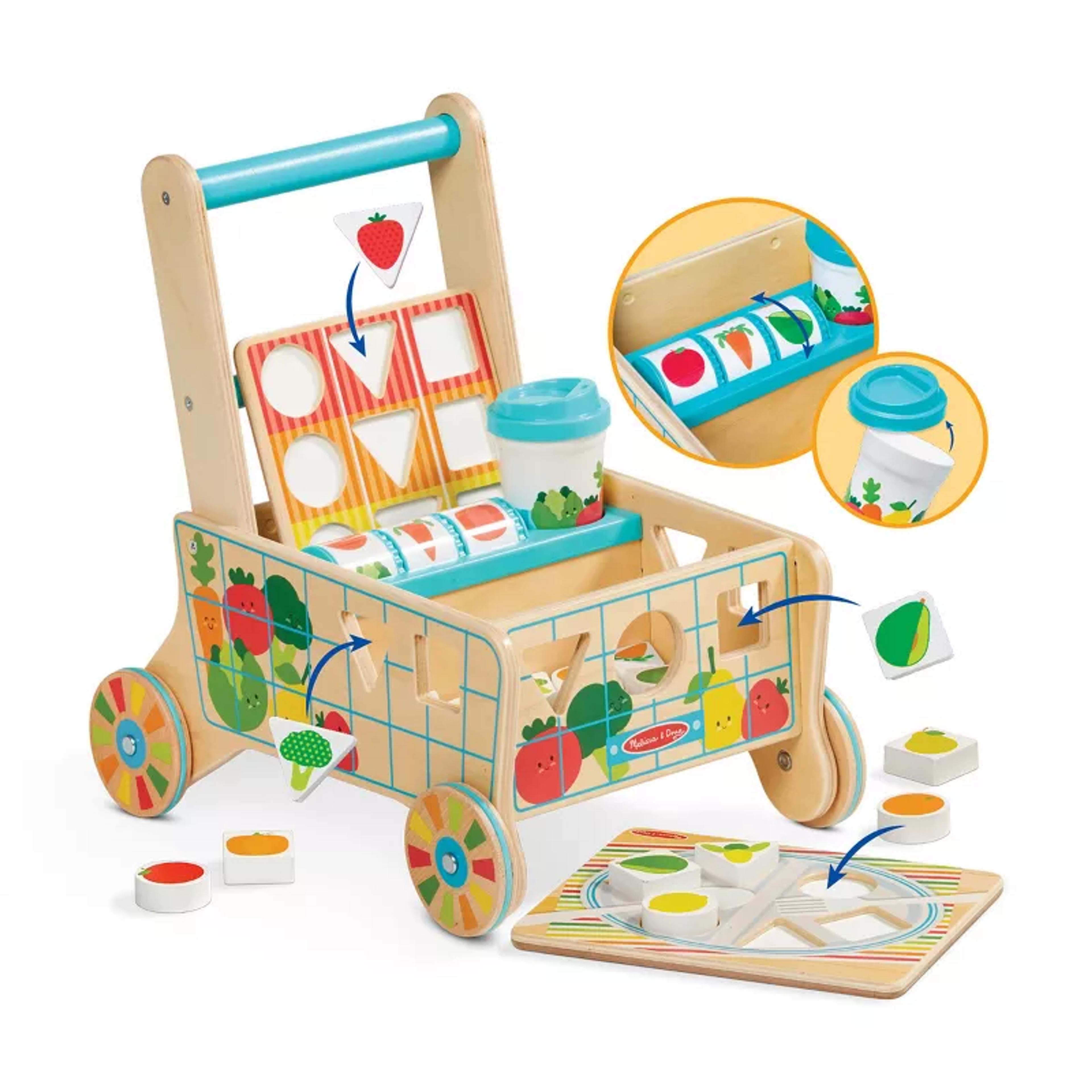Melissa and Doug wooden shape-sorting grocery cart push toy