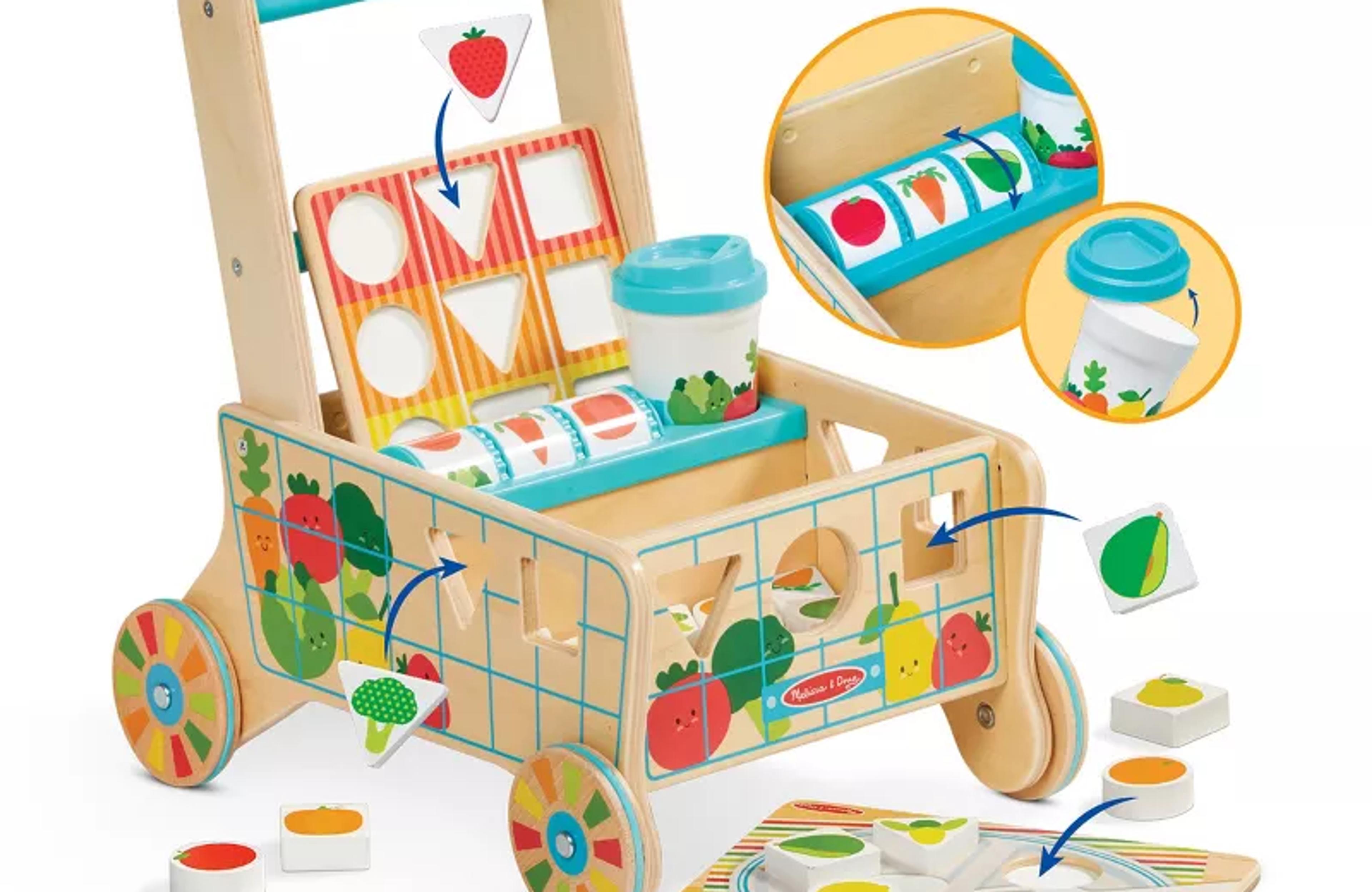 Melissa and Doug wooden shape-sorting grocery cart push toy
