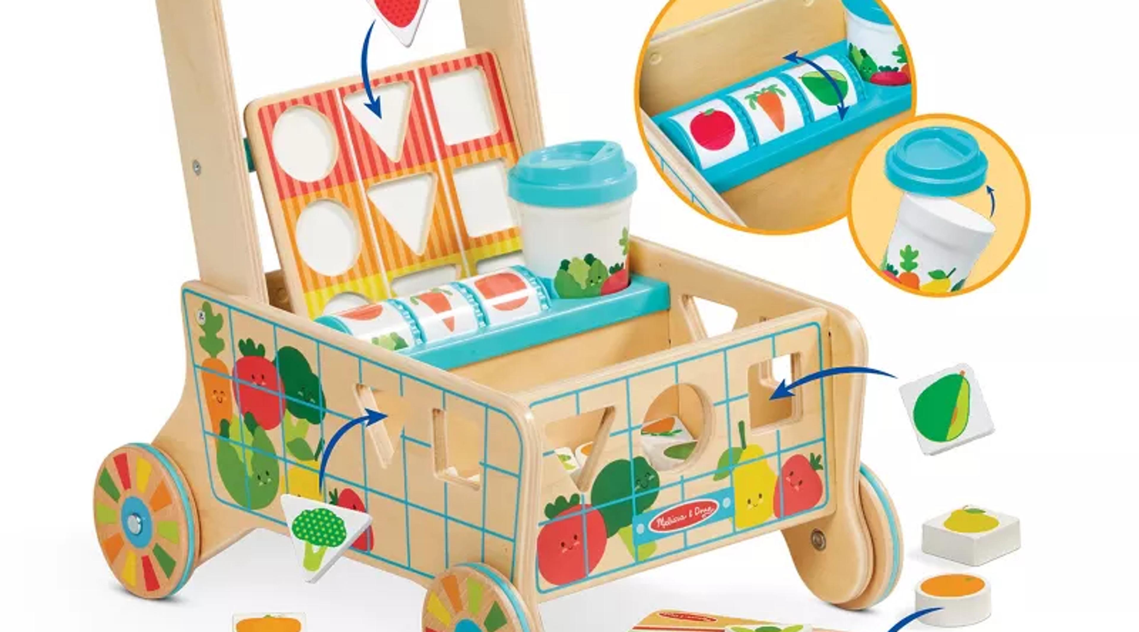 Melissa and Doug wooden shape-sorting grocery cart push toy