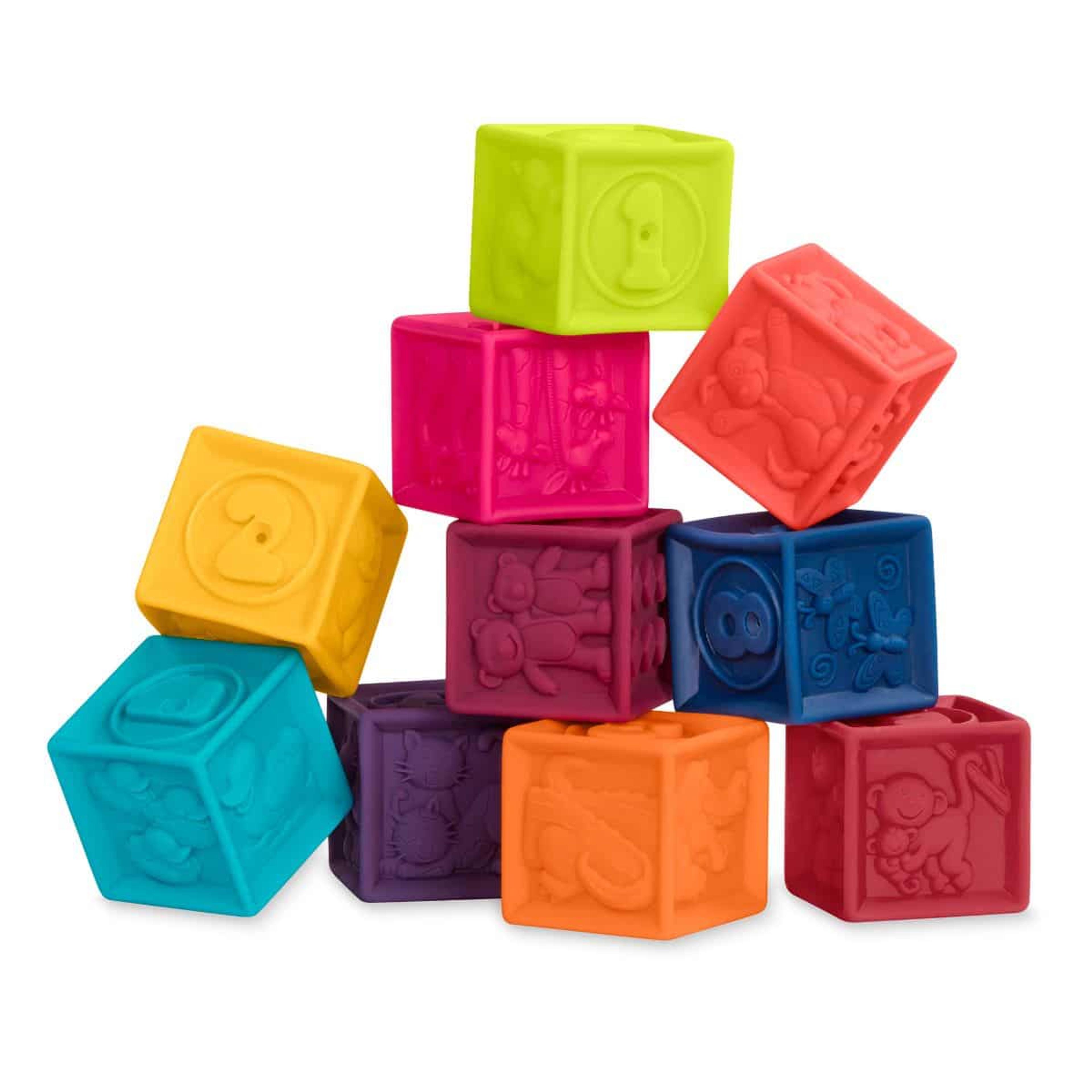 B. toys One Two Squeeze set of 10 soft squeezable baby blocks with numbers, animals, and shapes