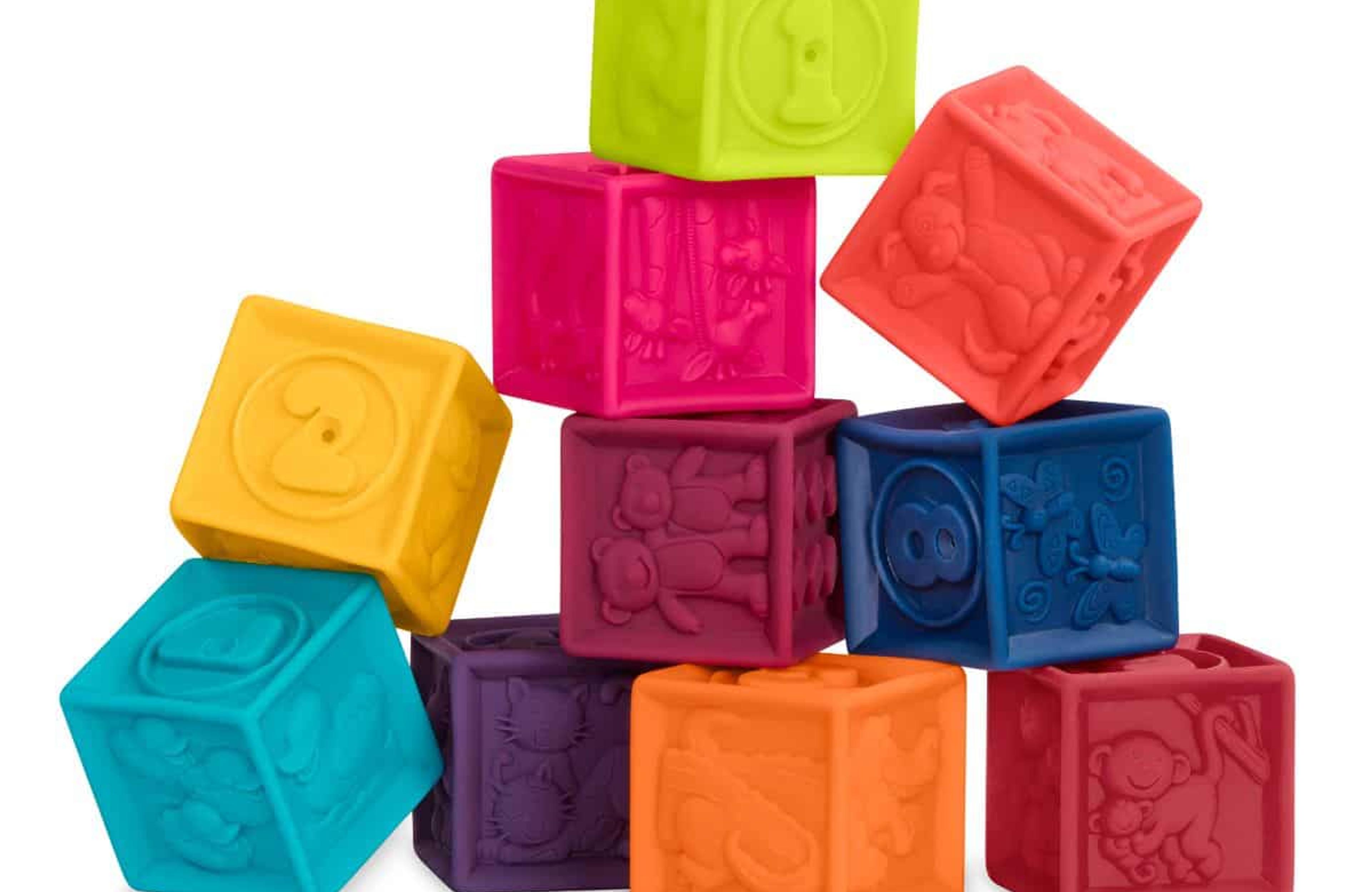 B. toys One Two Squeeze set of 10 soft squeezable baby blocks with numbers, animals, and shapes