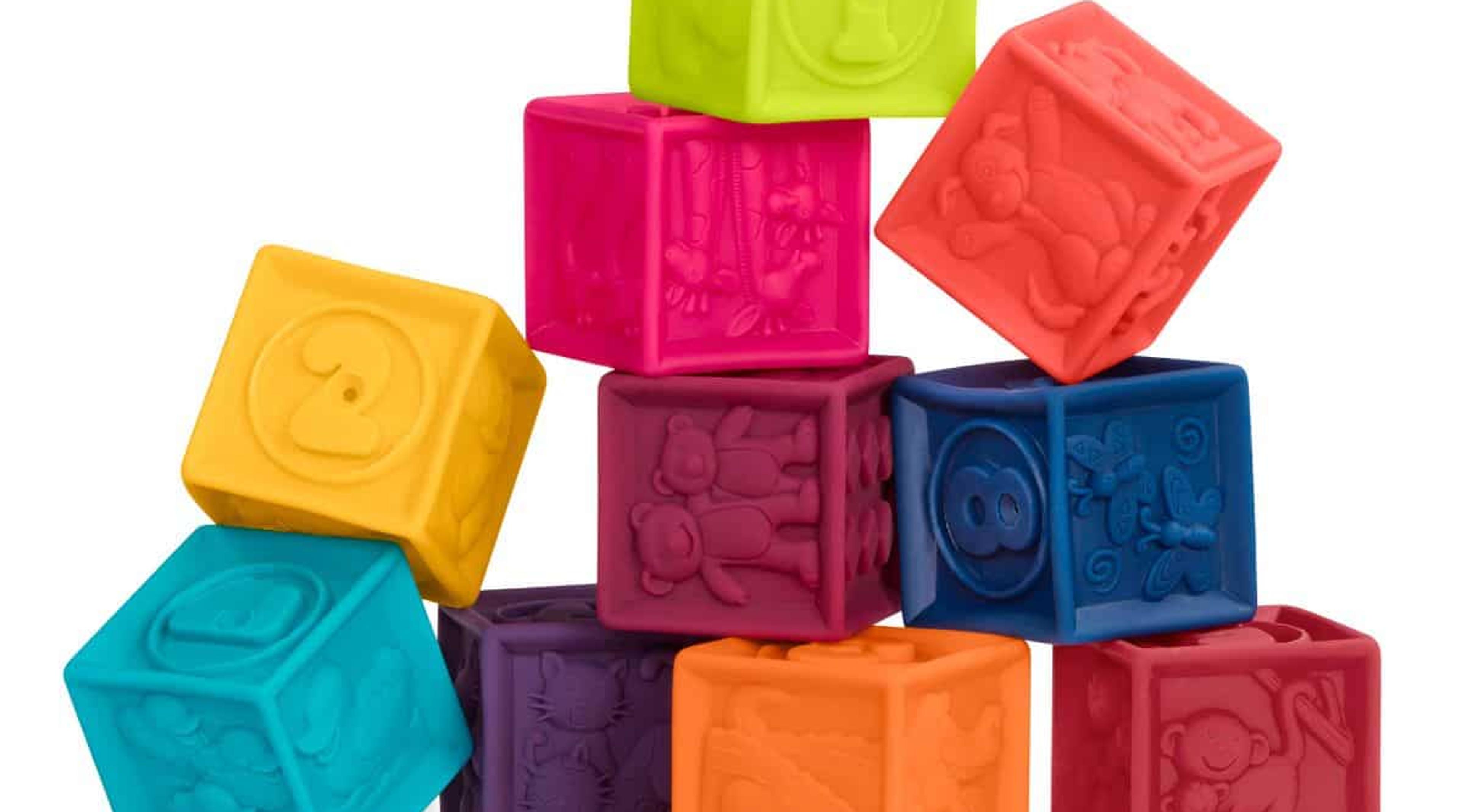B. toys One Two Squeeze set of 10 soft squeezable baby blocks with numbers, animals, and shapes