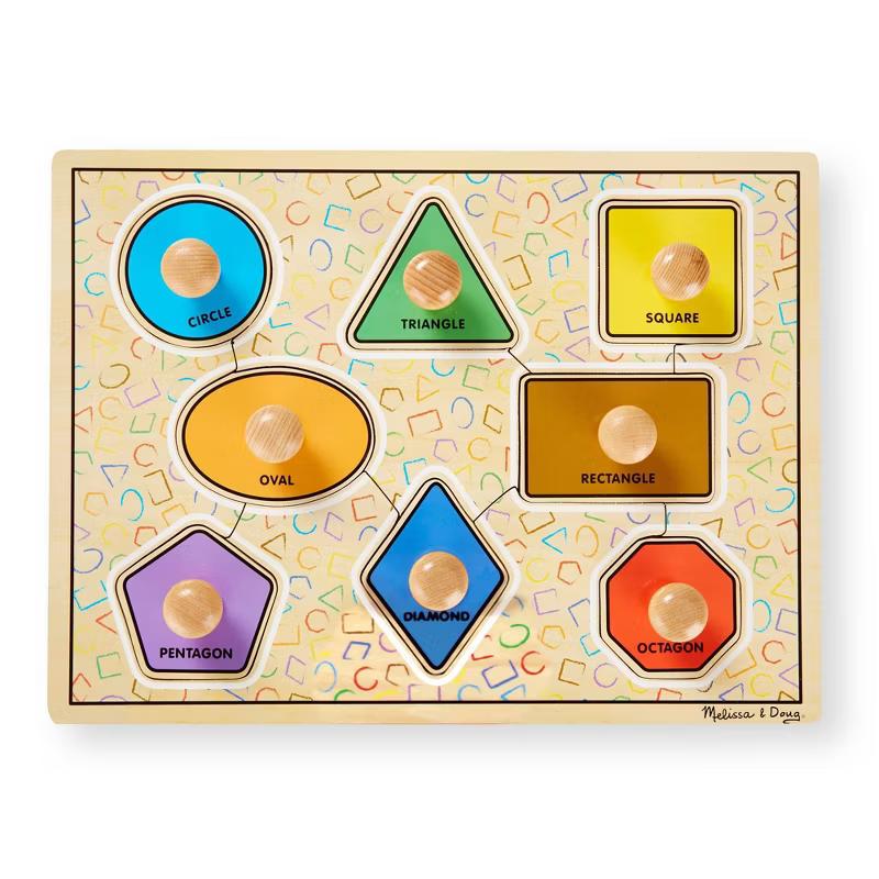 Melissa and Doug Deluxe Jumbo Knob wooden geometric shapes puzzle, 8 pieces