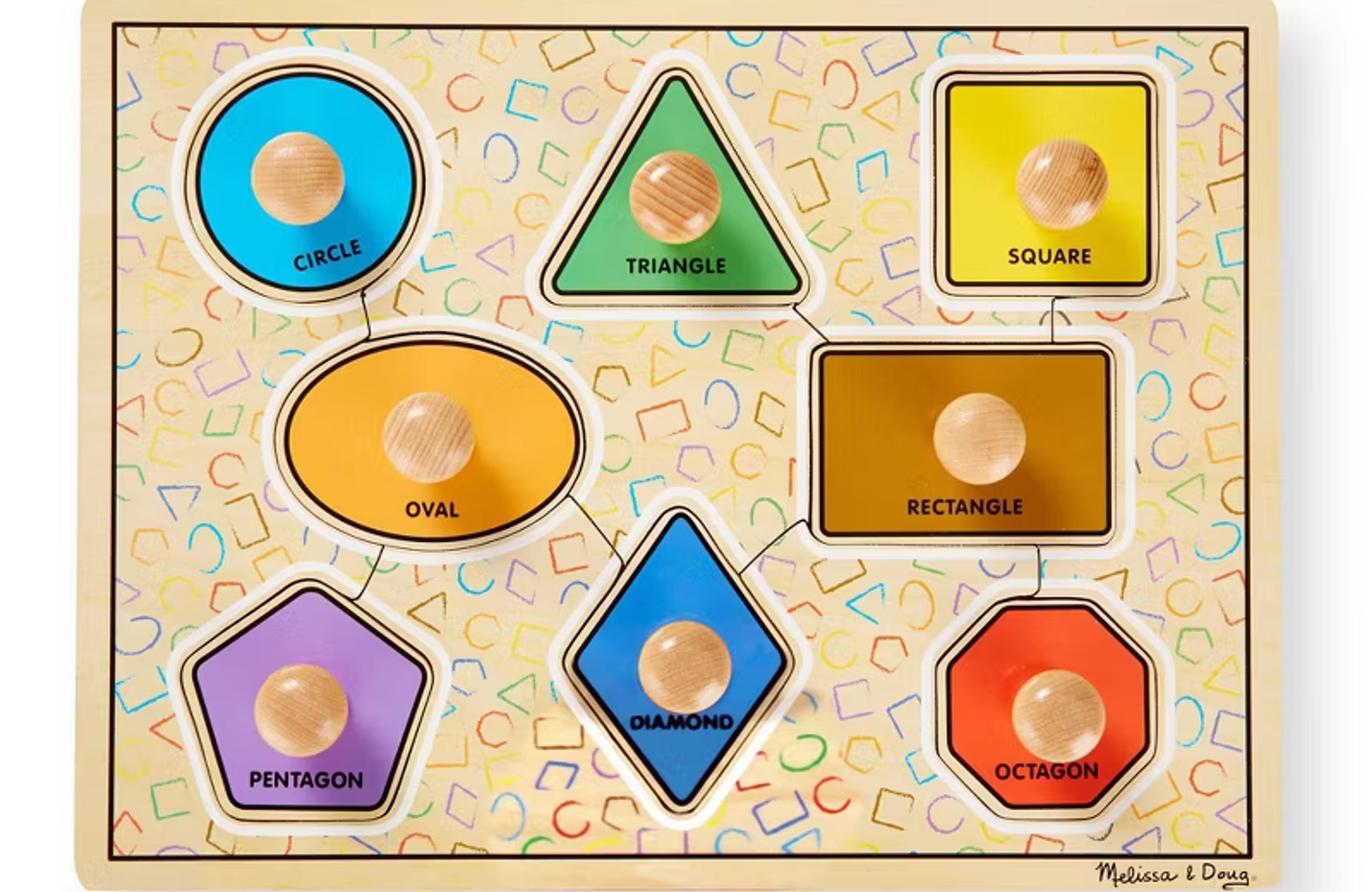 Melissa and Doug Deluxe Jumbo Knob wooden geometric shapes puzzle, 8 pieces