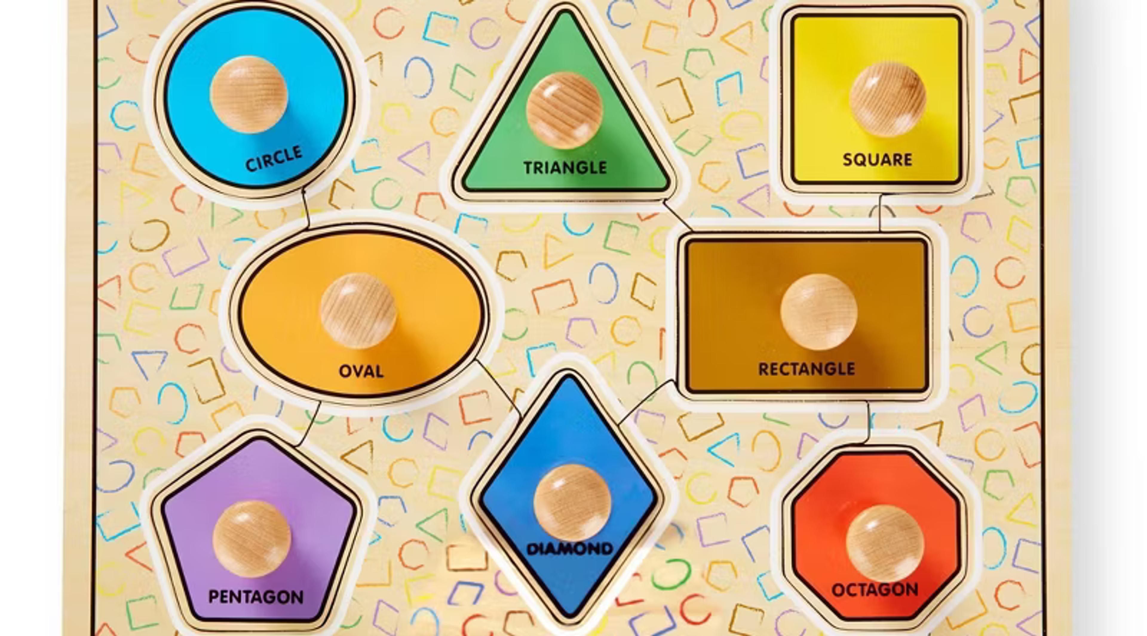 Melissa and Doug Deluxe Jumbo Knob wooden geometric shapes puzzle, 8 pieces
