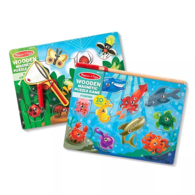 Melissa and Doug magnetic wooden fishing and bug catching puzzle set