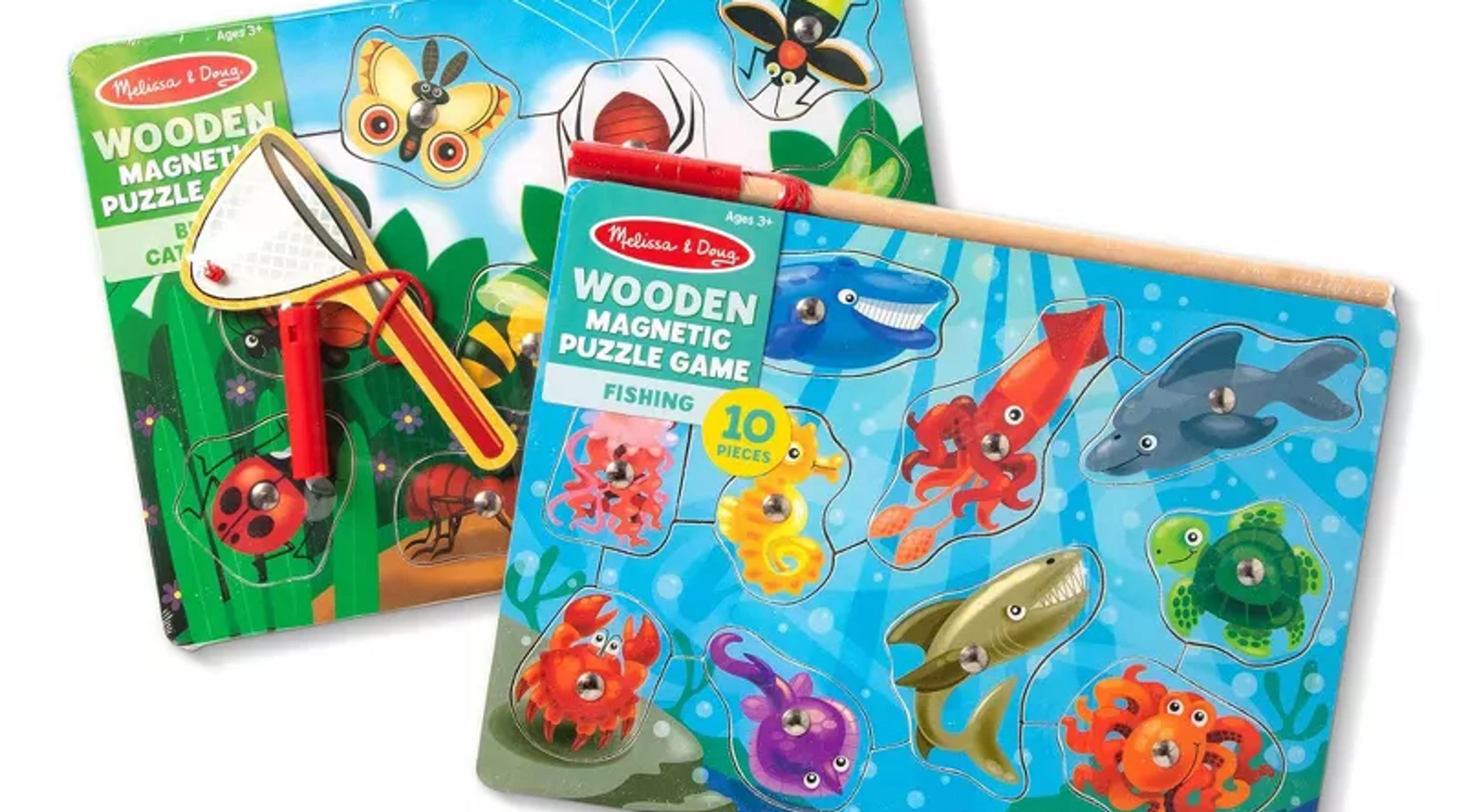 Melissa and Doug magnetic wooden fishing and bug catching puzzle set