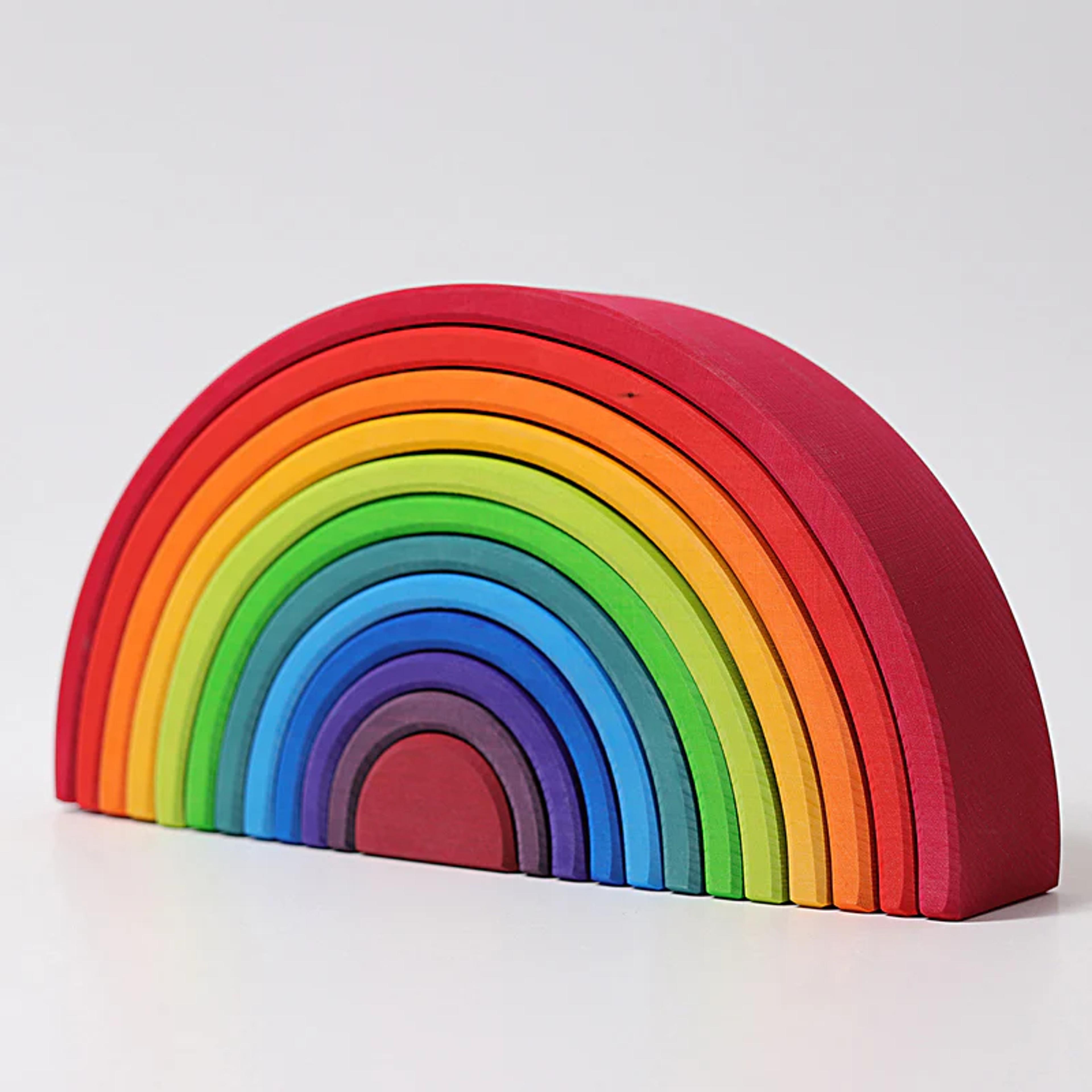 Grimm's Large Rainbow wooden stacker with 12 nested arches in rainbow colors