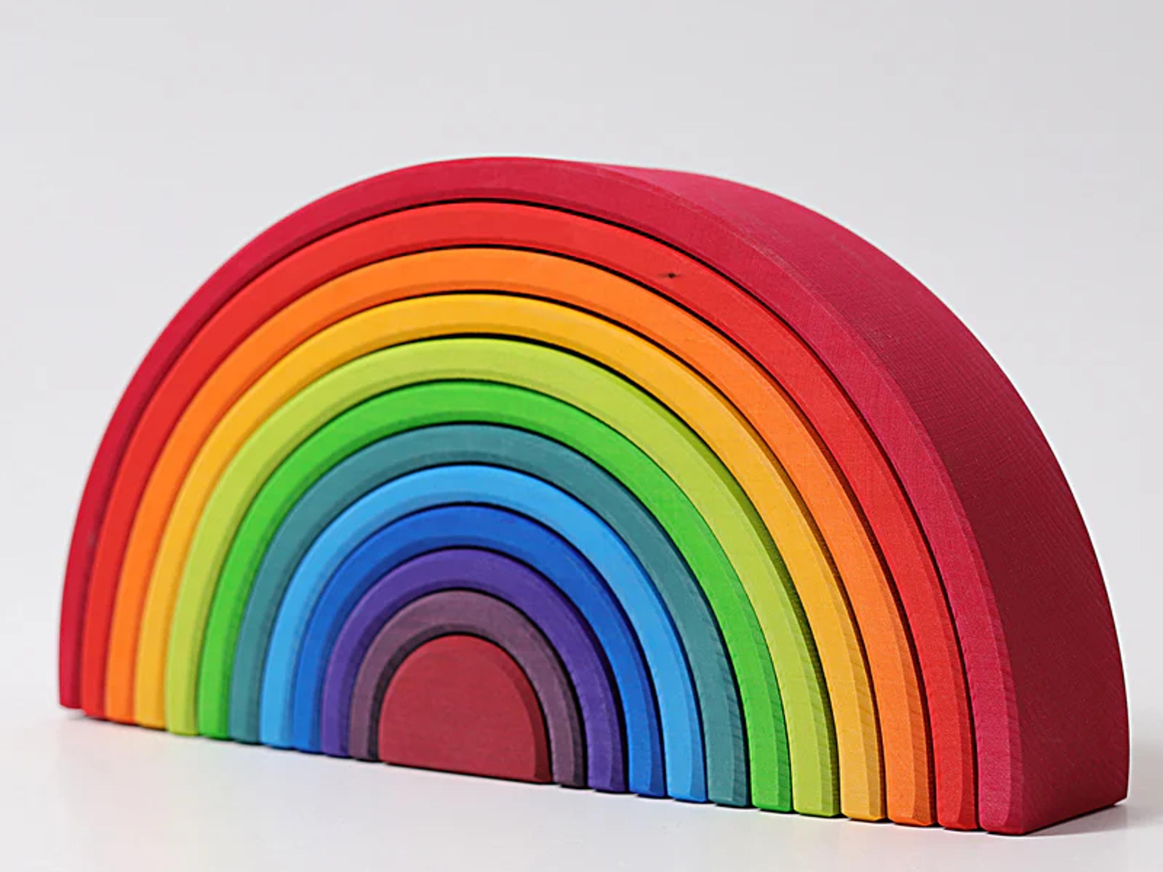 Grimm's Large Rainbow wooden stacker with 12 nested arches in rainbow colors
