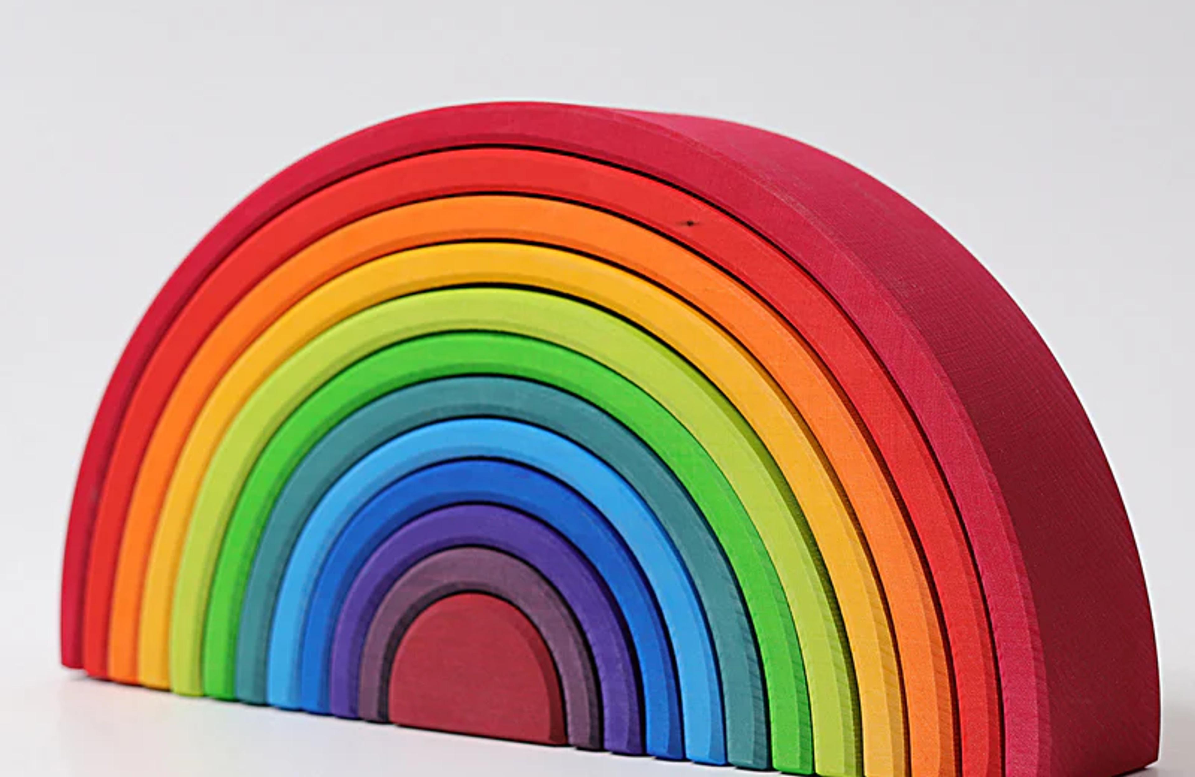 Grimm's Large Rainbow wooden stacker with 12 nested arches in rainbow colors