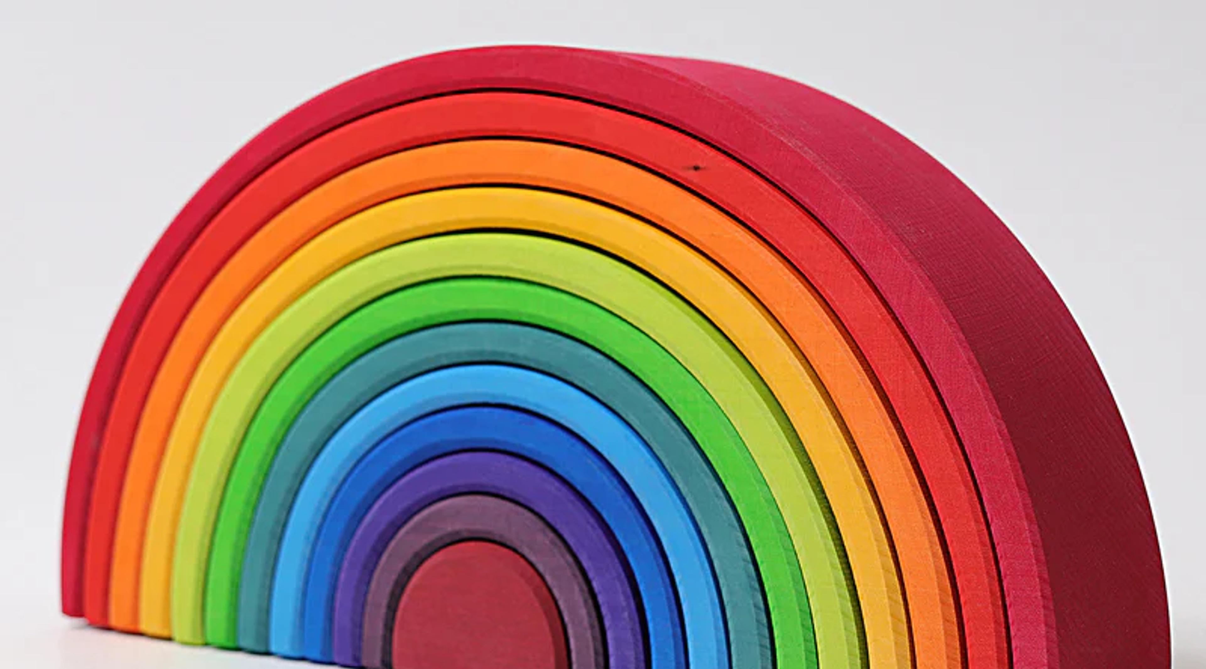 Grimm's Large Rainbow wooden stacker with 12 nested arches in rainbow colors
