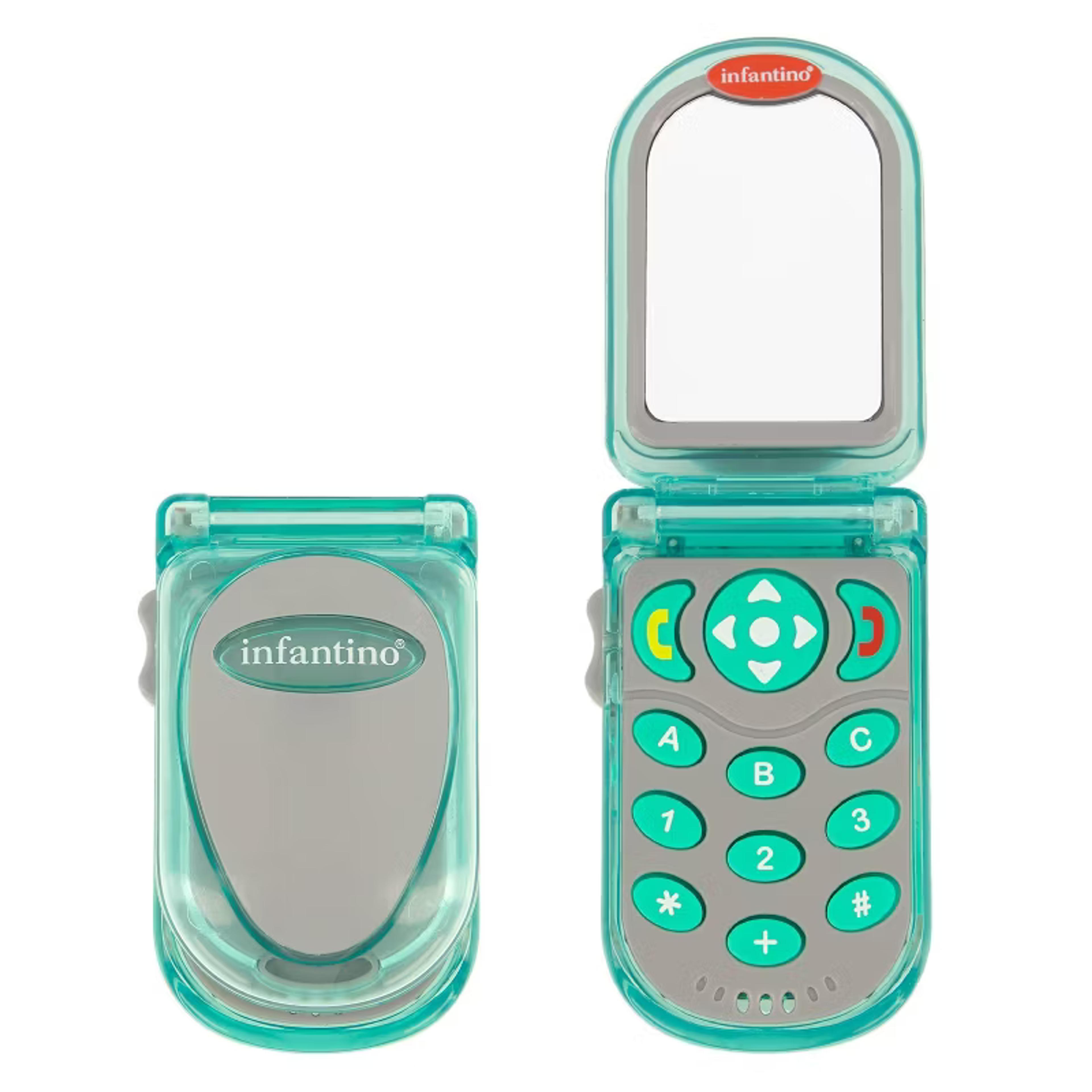 Infantino Flip and Peek Fun Phone baby learning toy with soft buttons and peek-a-boo mirror
