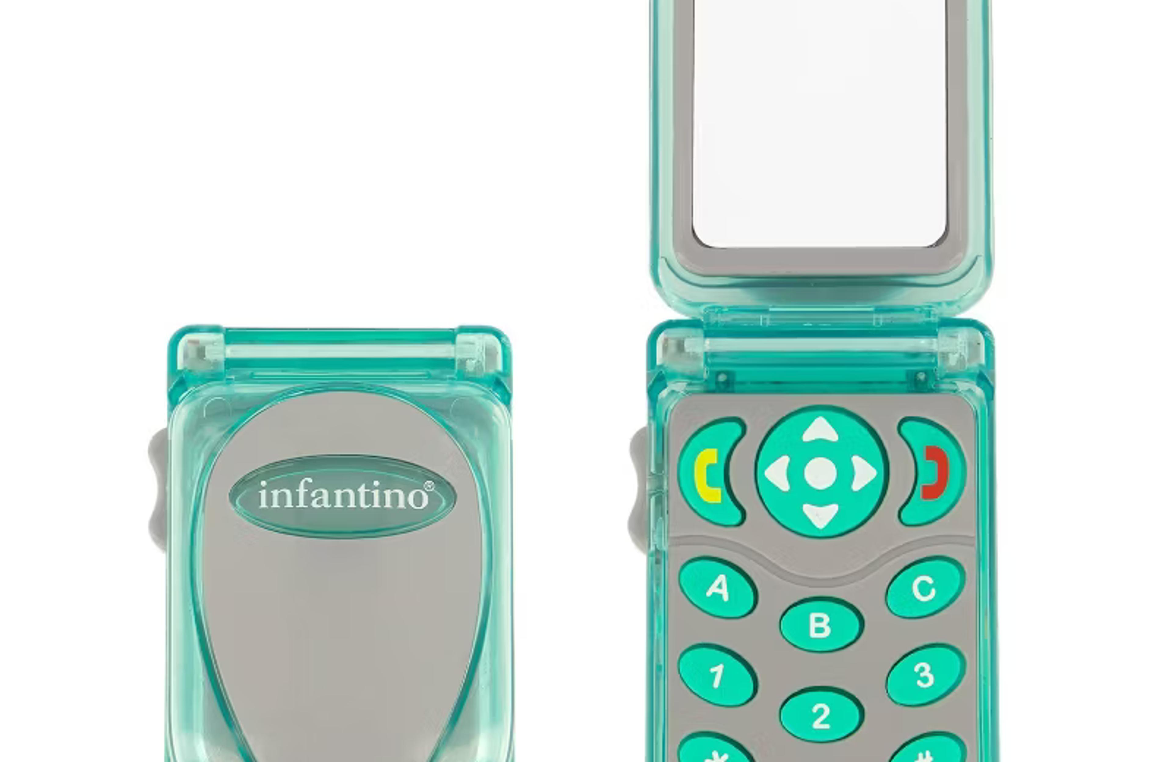 Infantino Flip and Peek Fun Phone baby learning toy with soft buttons and peek-a-boo mirror