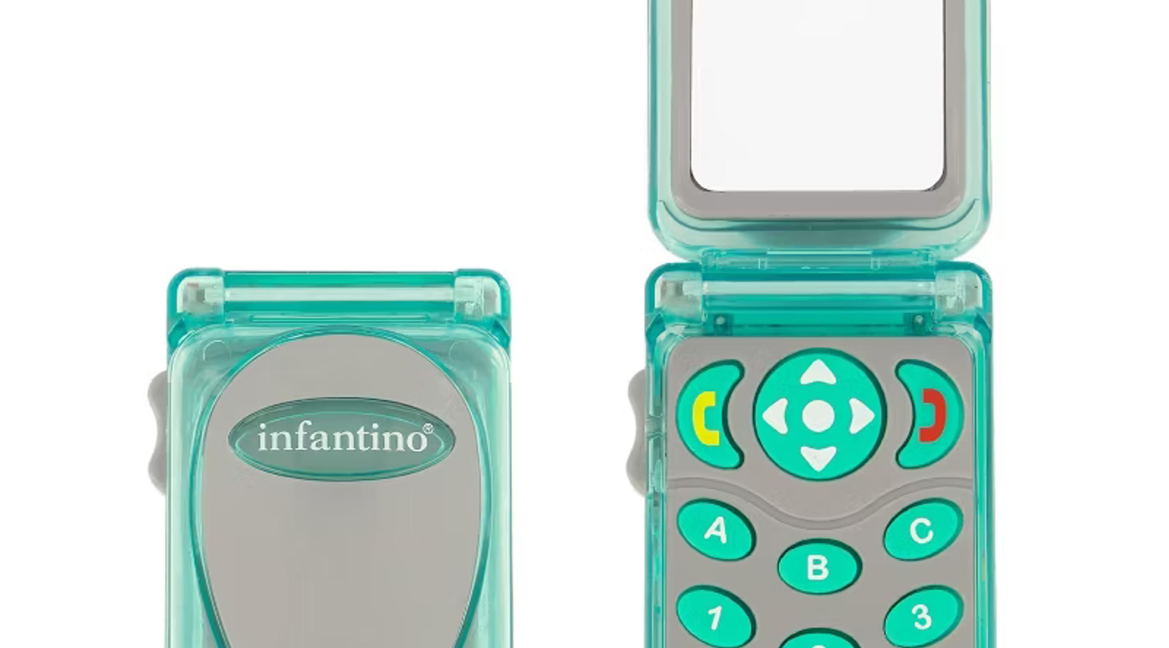 Infantino Flip and Peek Fun Phone baby learning toy with soft buttons and peek-a-boo mirror