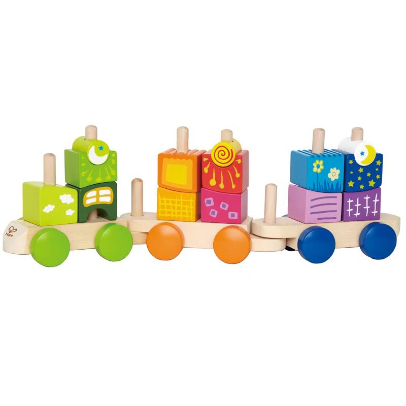 Hape Fantasia Blocks wooden maple sorting and stacking train, 17 pieces