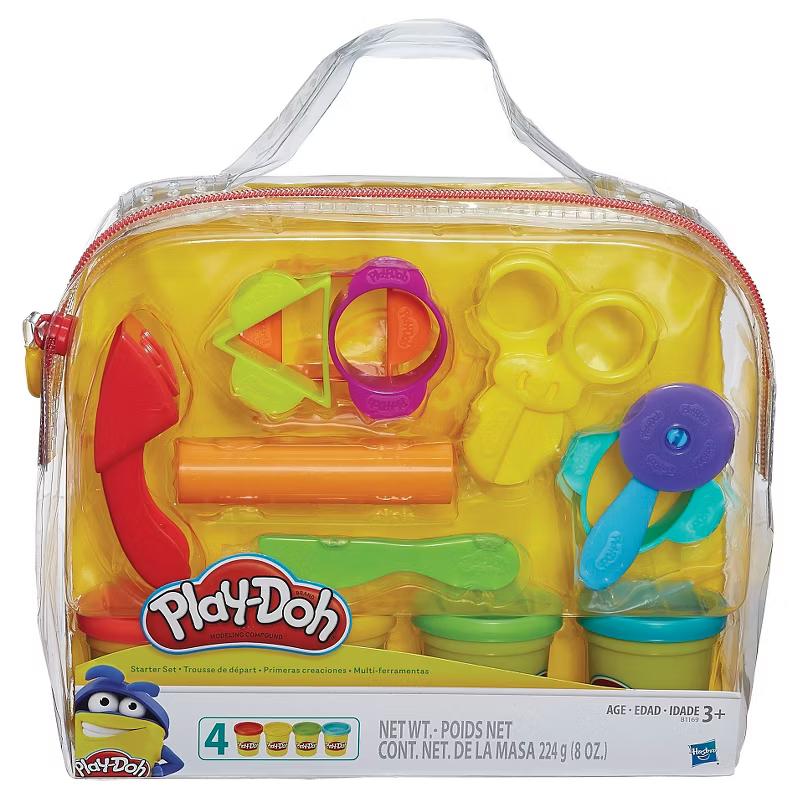 Play-Doh Starter Set with 4 cans of modeling compound, shape cutters, tools, and storage tote