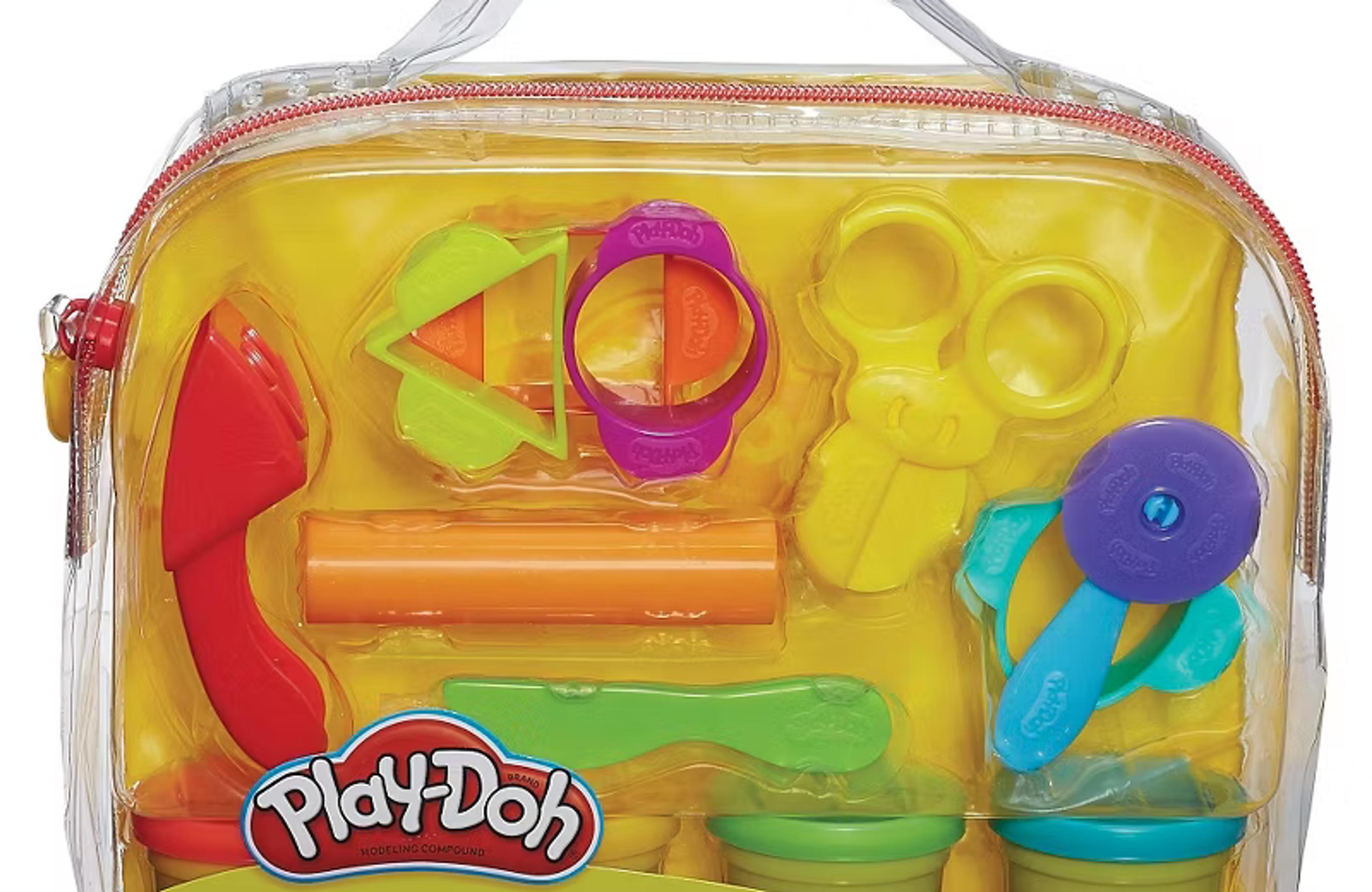Play-Doh Starter Set with 4 cans of modeling compound, shape cutters, tools, and storage tote
