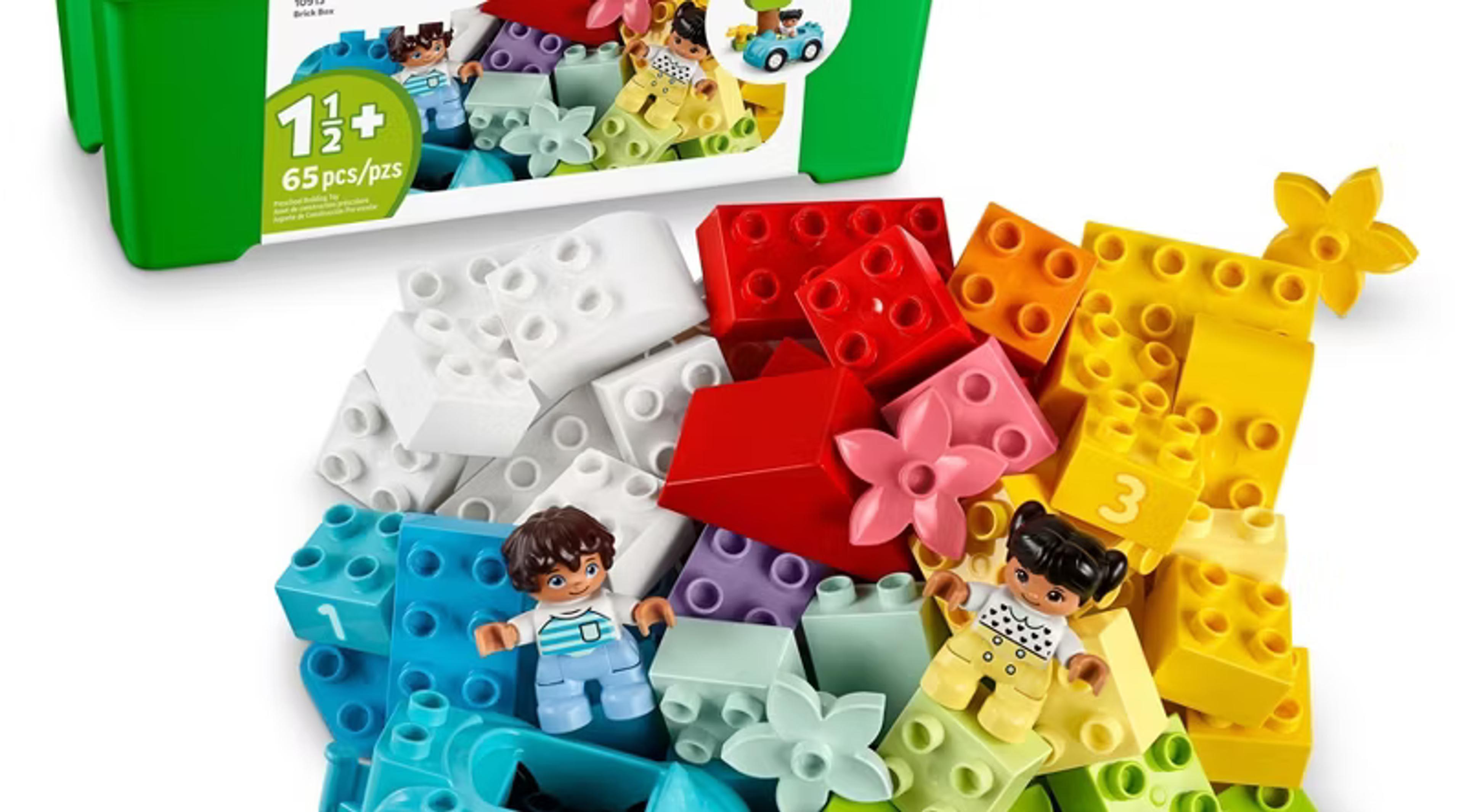 LEGO DUPLO Classic Brick Box 10913 with colorful bricks, toy car, and storage box