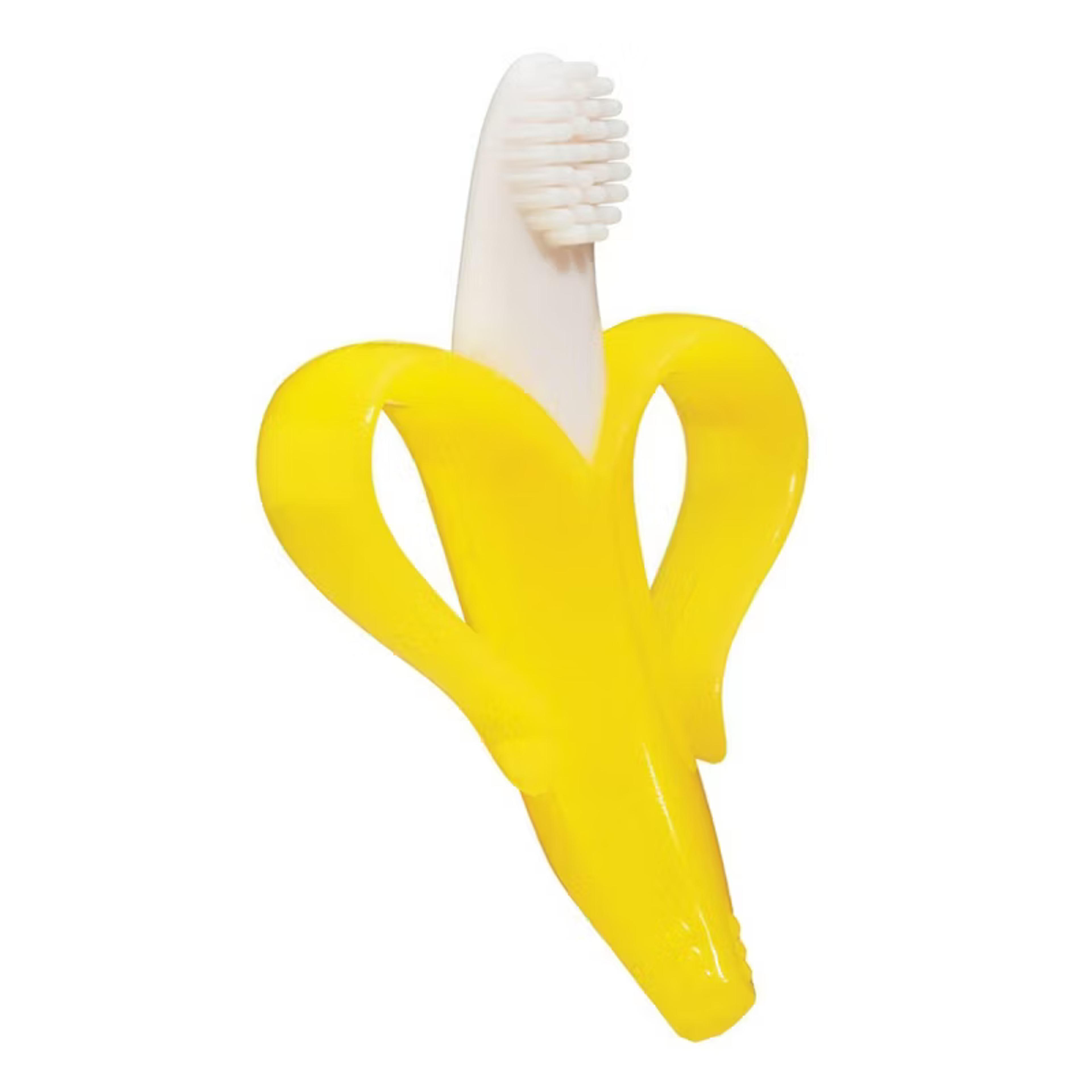 Baby Banana Infant Teething Toothbrush in soft yellow banana shape