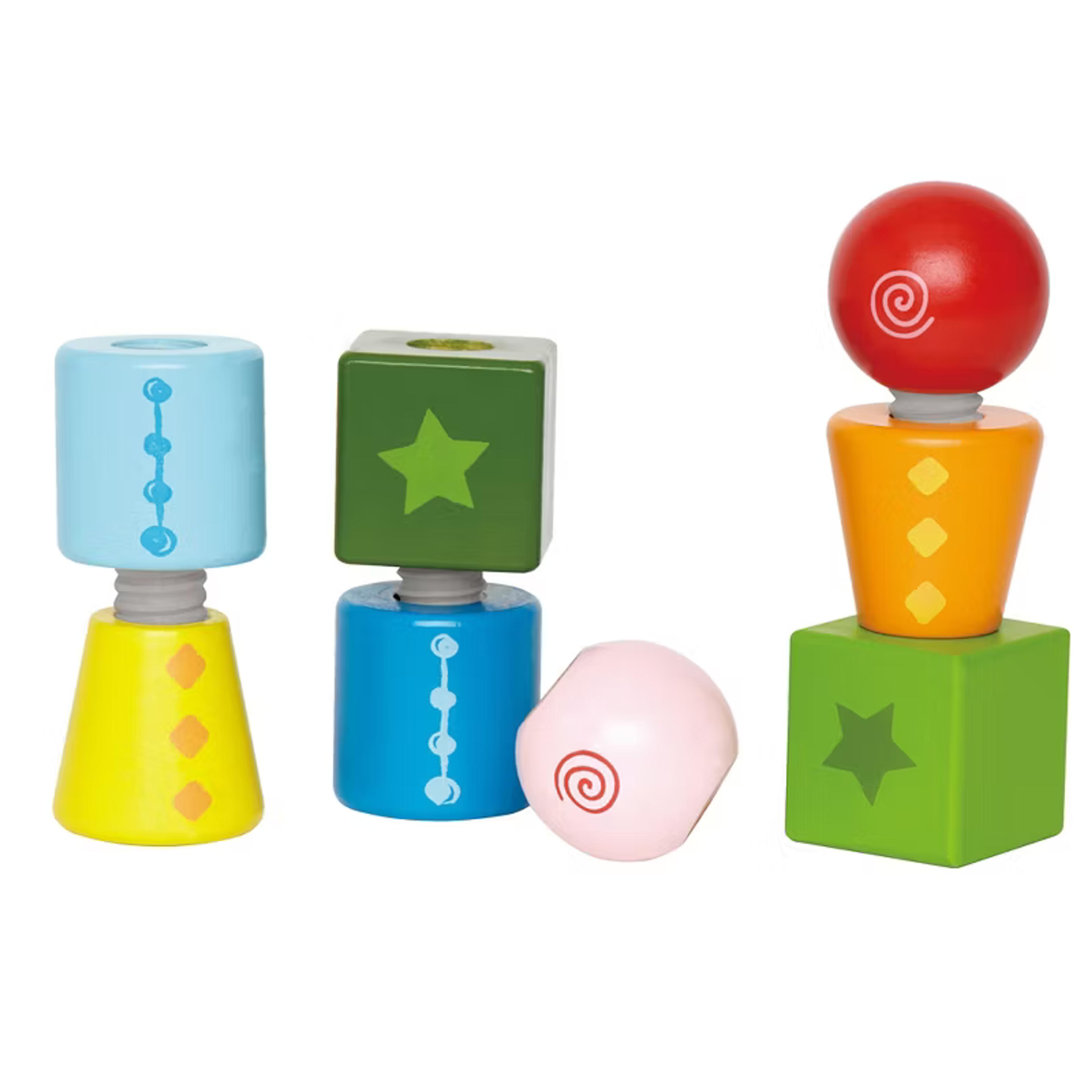 Hape Twist and Turnables colorful wooden nuts and bolts shape blocks