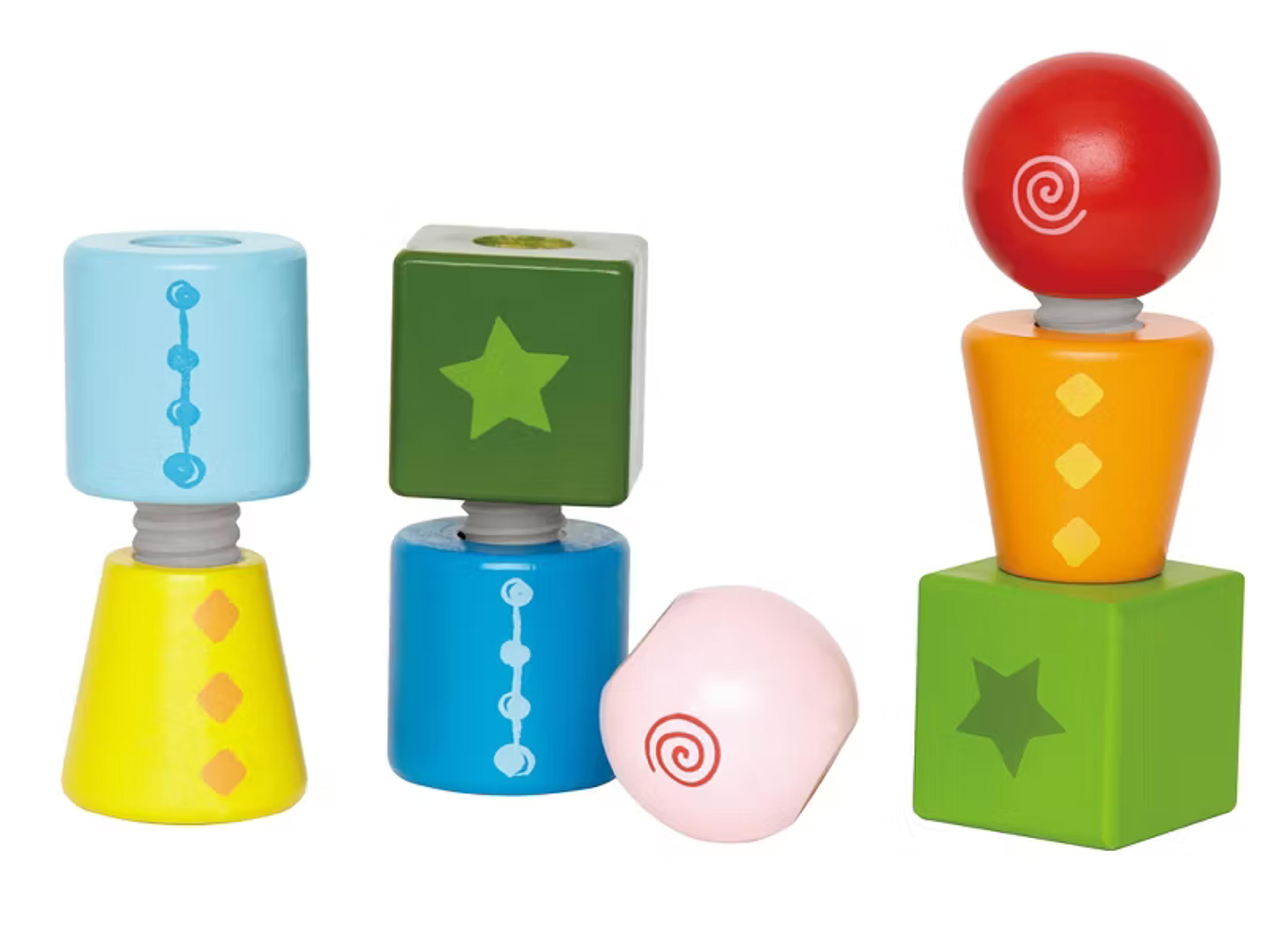 Hape Twist and Turnables colorful wooden nuts and bolts shape blocks