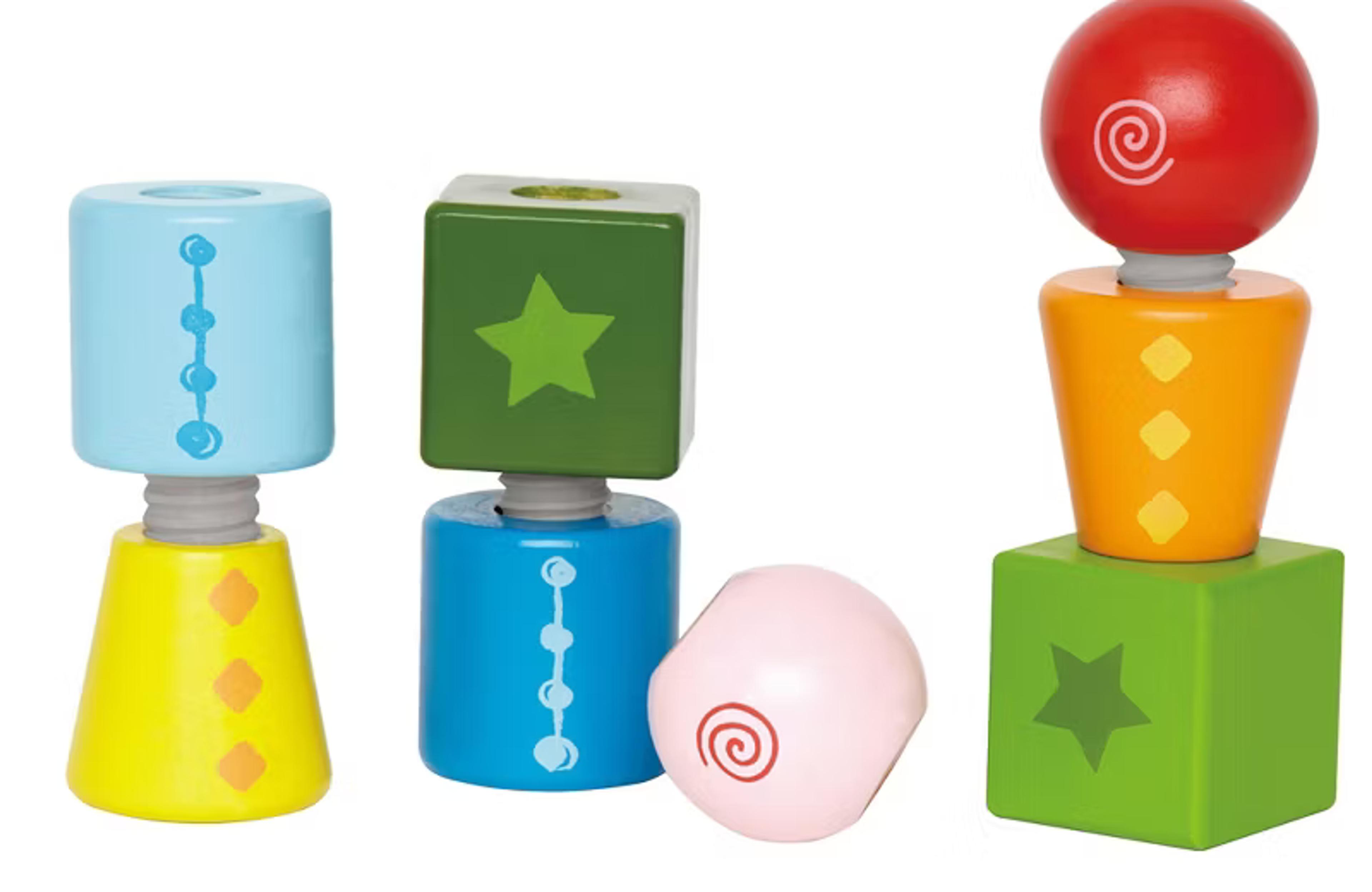 Hape Twist and Turnables colorful wooden nuts and bolts shape blocks