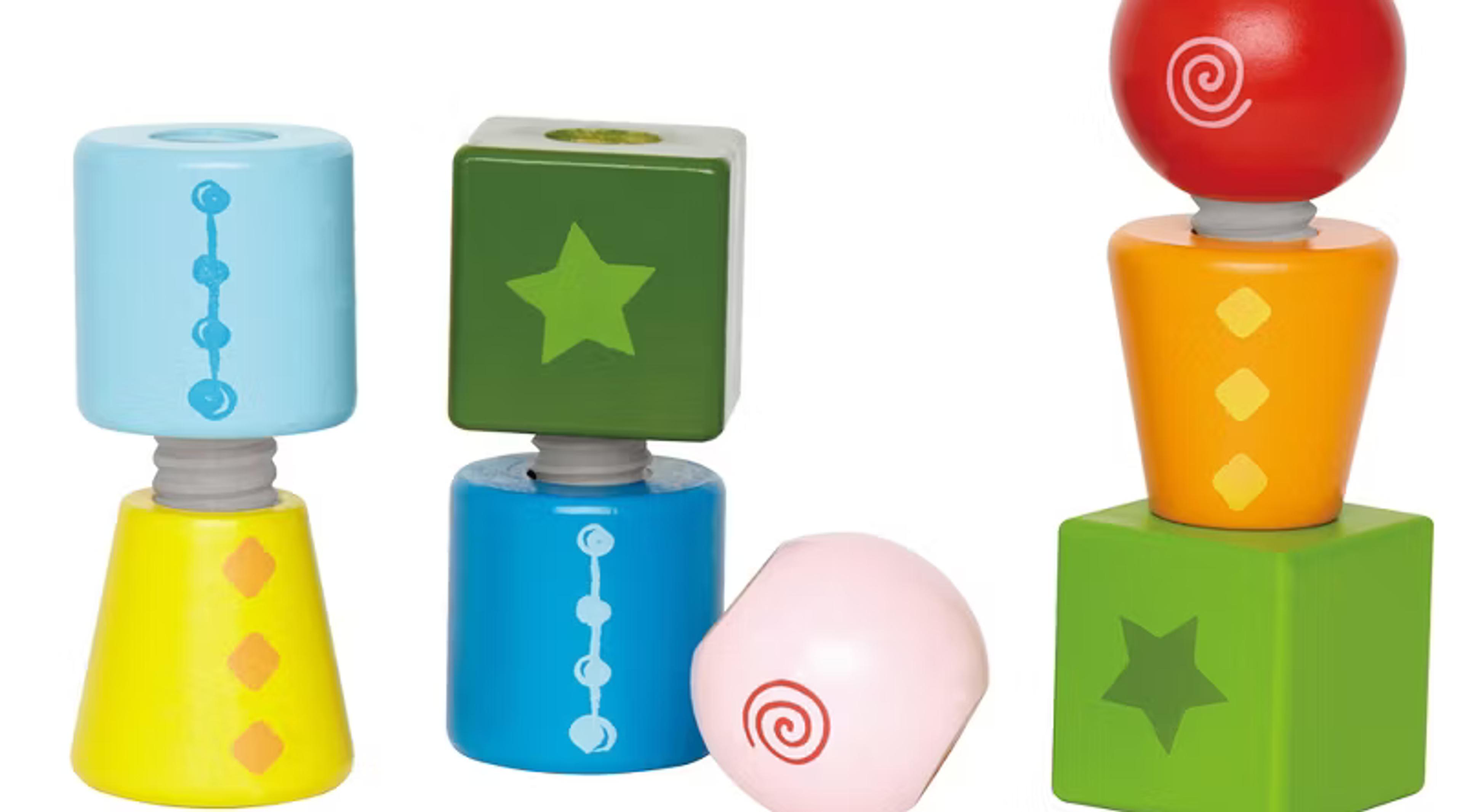 Hape Twist and Turnables colorful wooden nuts and bolts shape blocks