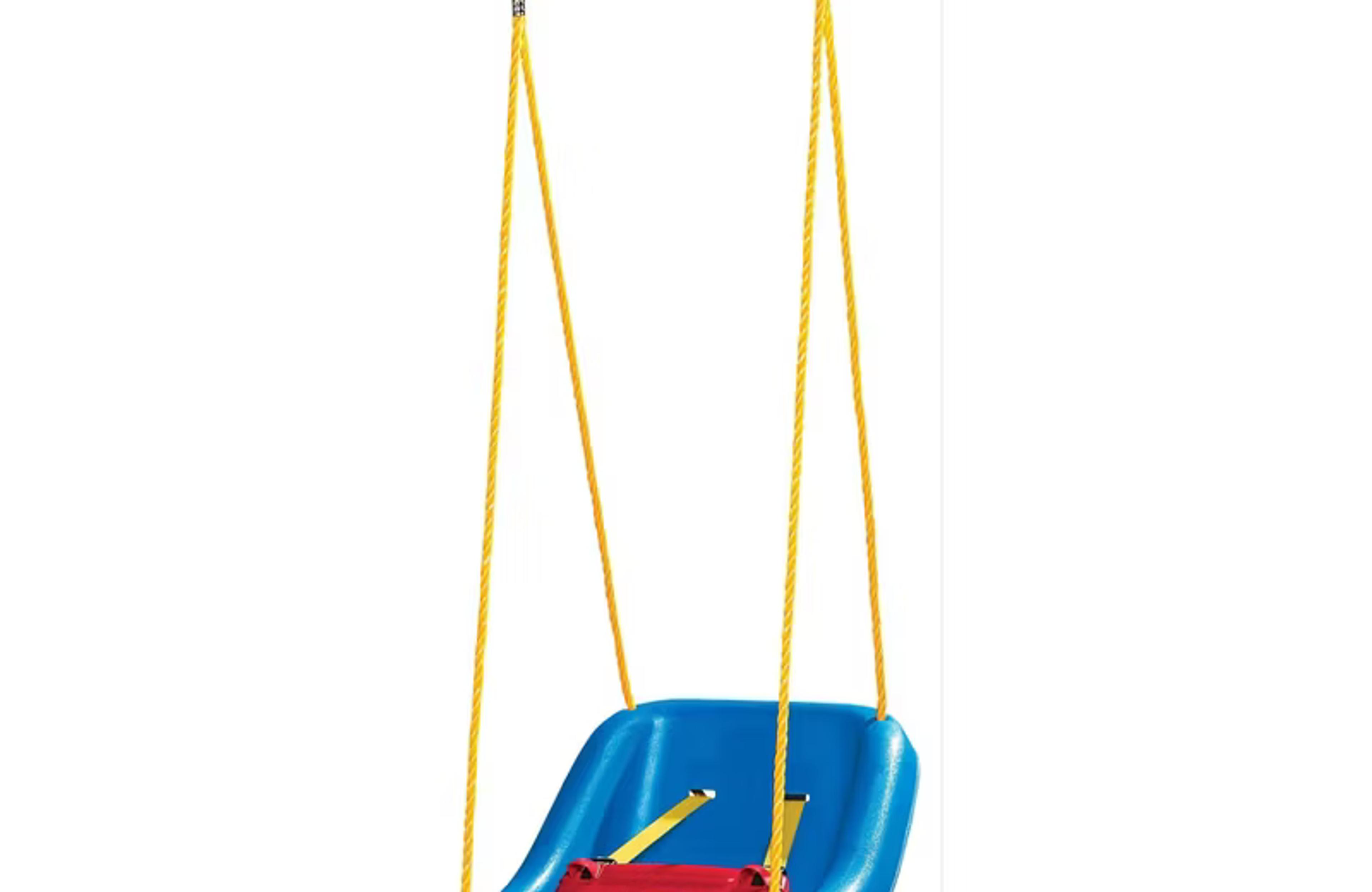 Little Tikes 2-in-1 Snug n Secure blue toddler swing with T-bar
