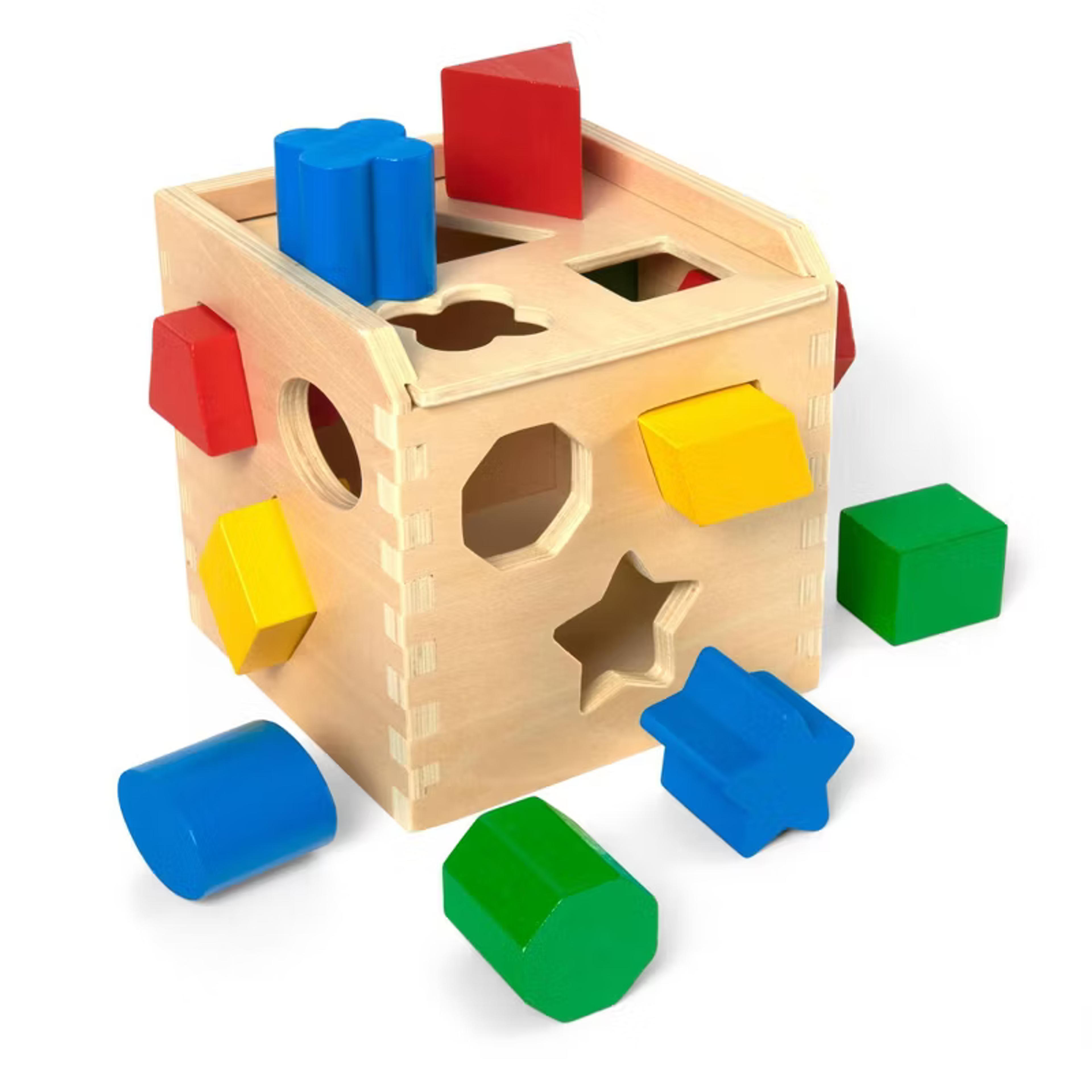 Melissa and Doug Shape Sorting Cube classic wooden toy with 12 shapes