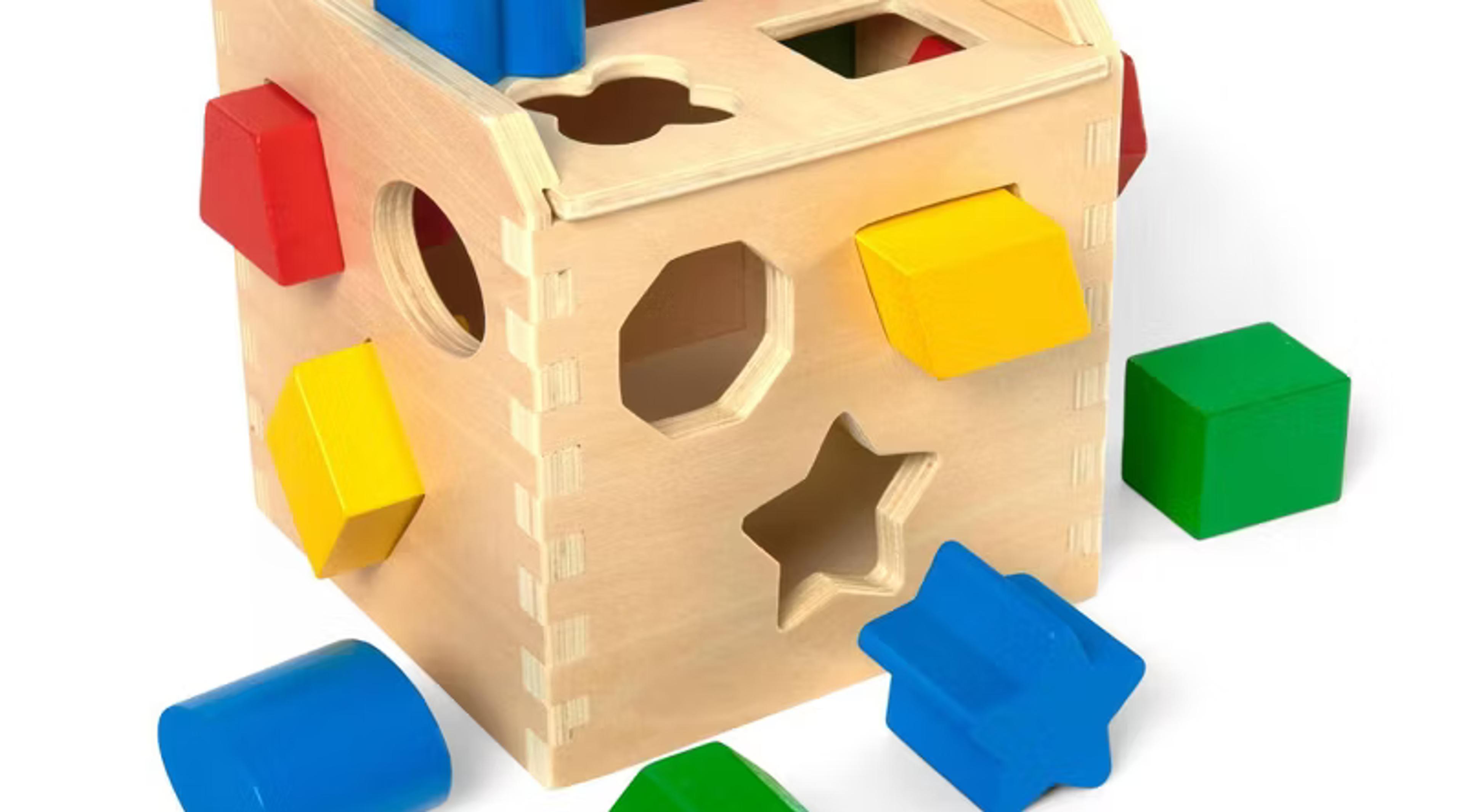 Melissa and Doug Shape Sorting Cube classic wooden toy with 12 shapes