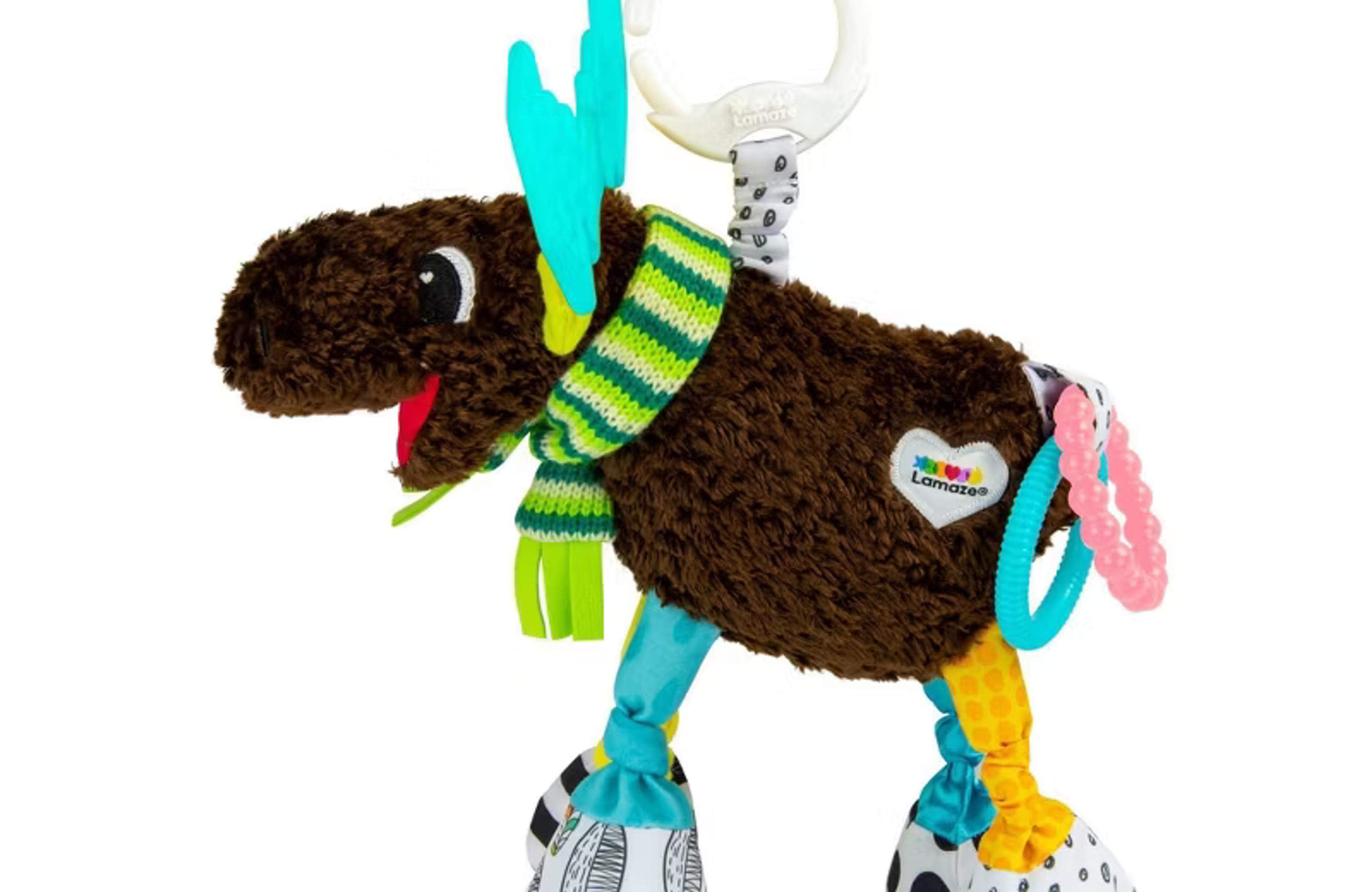 Lamaze Mortimer the Moose soft baby toy with ribbon legs and clip