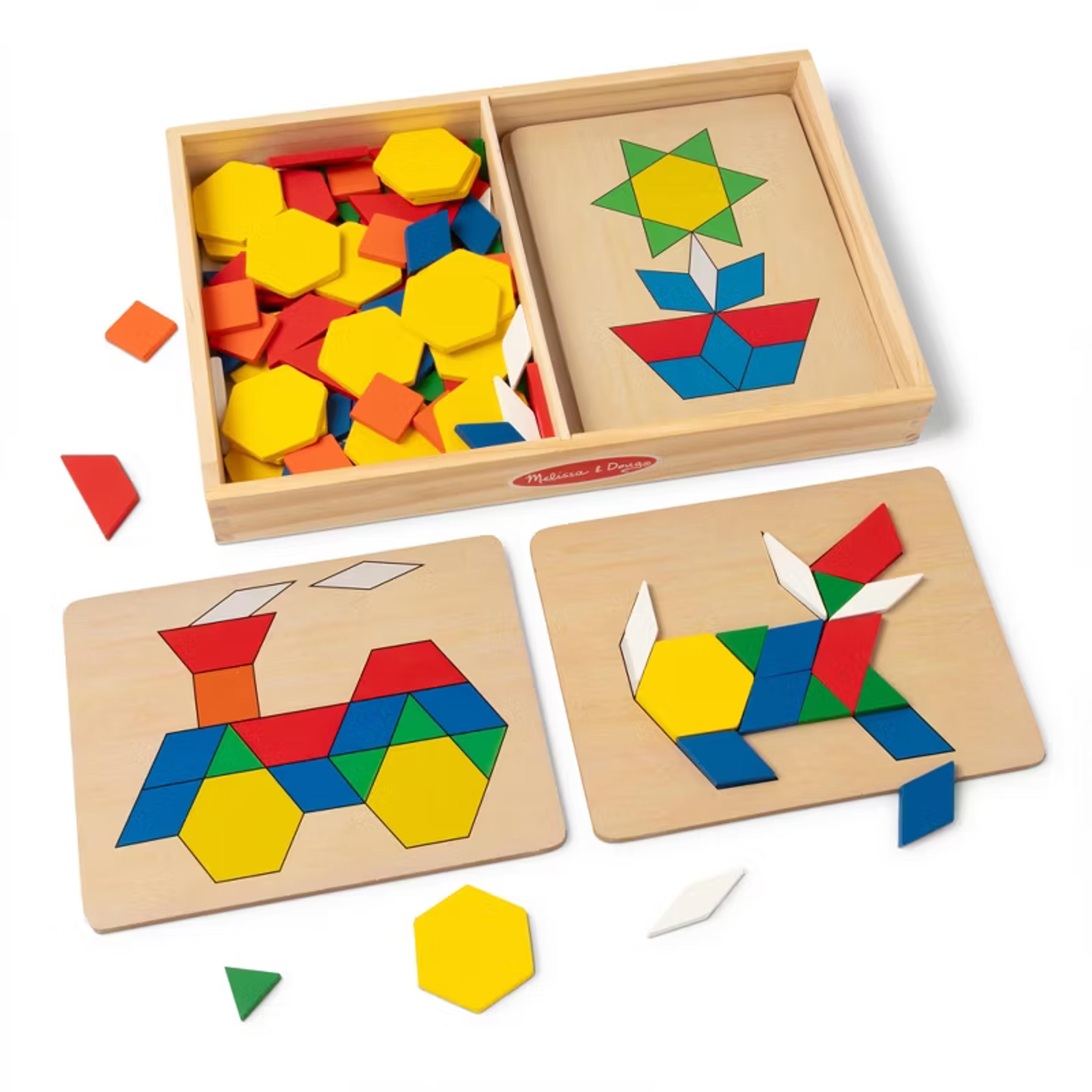 Melissa and Doug Pattern Blocks and Boards with 120 wooden shapes
