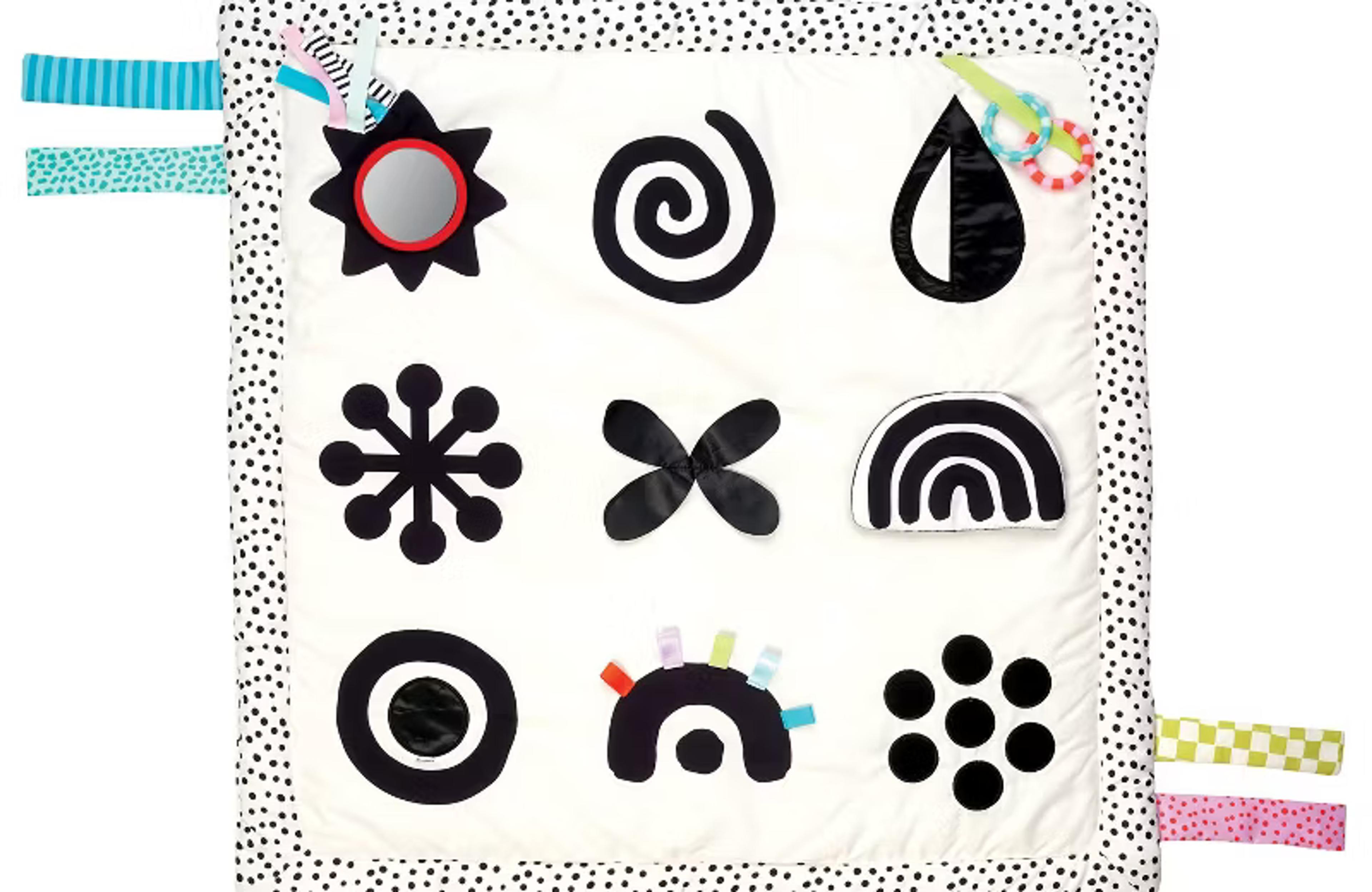 Manhattan Toy Wimmer Seek & Explore double-sided tummy time mat with black-and-white patterns