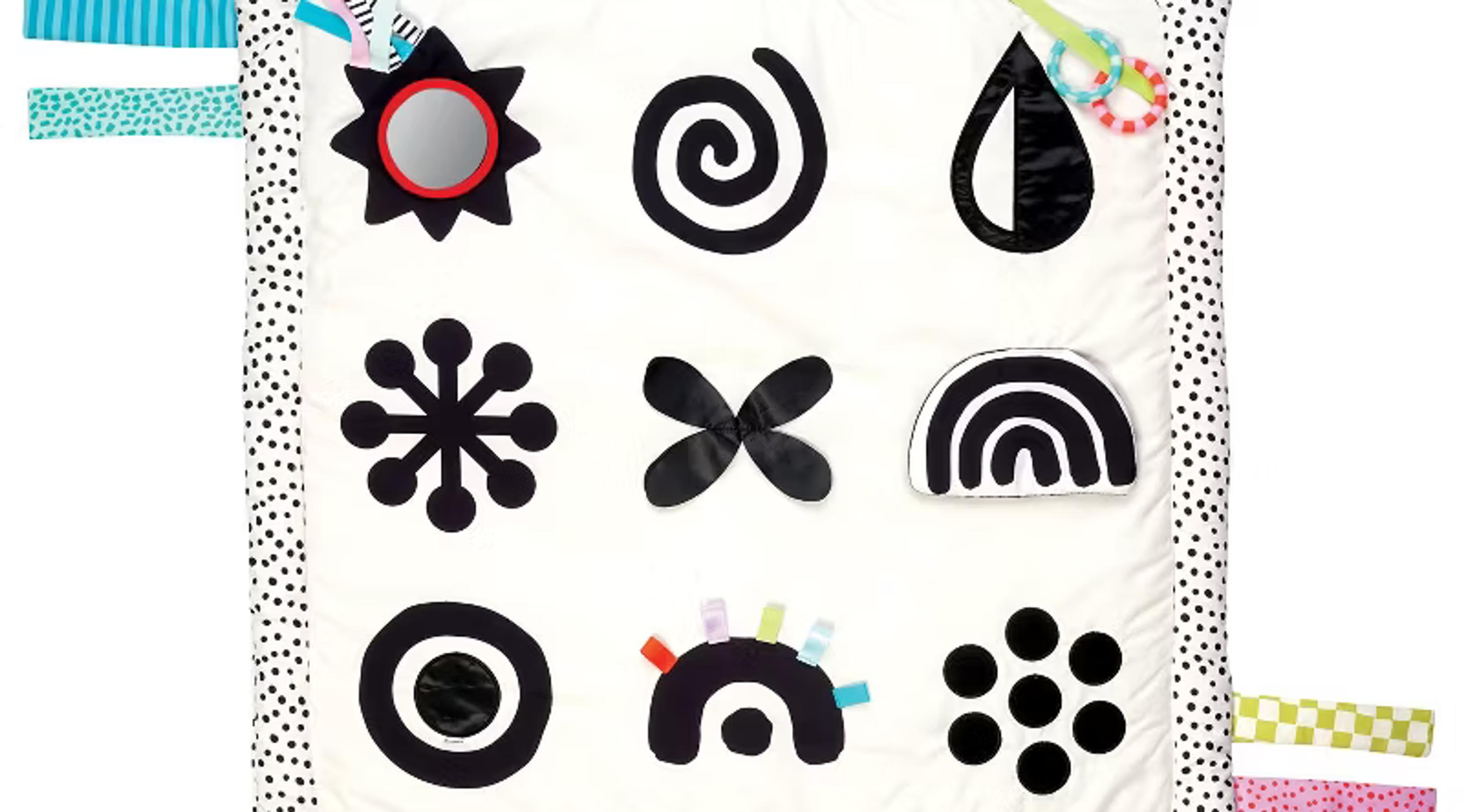 Manhattan Toy Wimmer Seek & Explore double-sided tummy time mat with black-and-white patterns