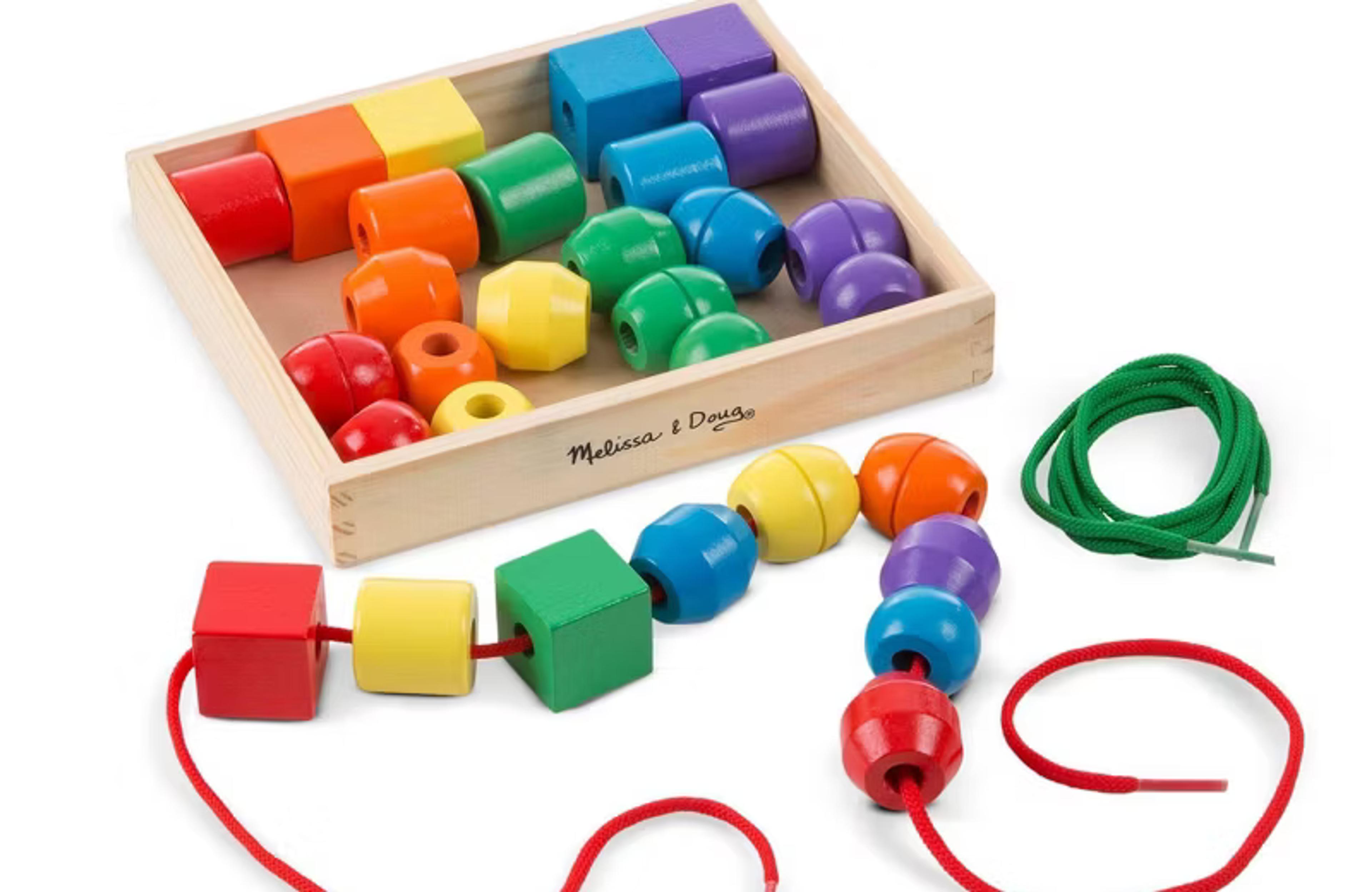 Melissa and Doug Primary Lacing Beads with 30 wooden beads and laces
