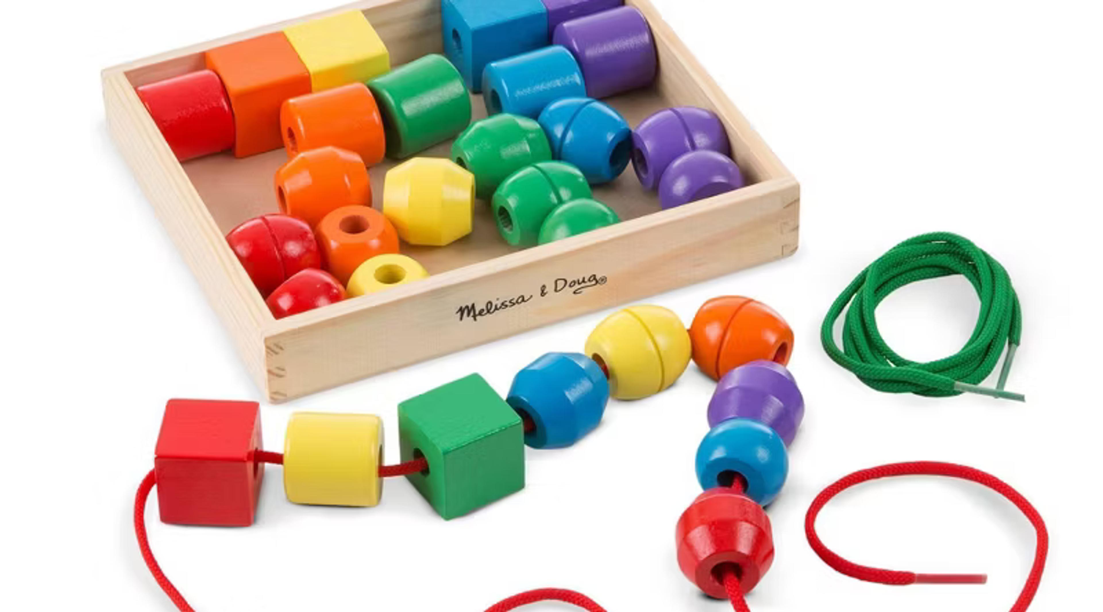 Melissa and Doug Primary Lacing Beads with 30 wooden beads and laces