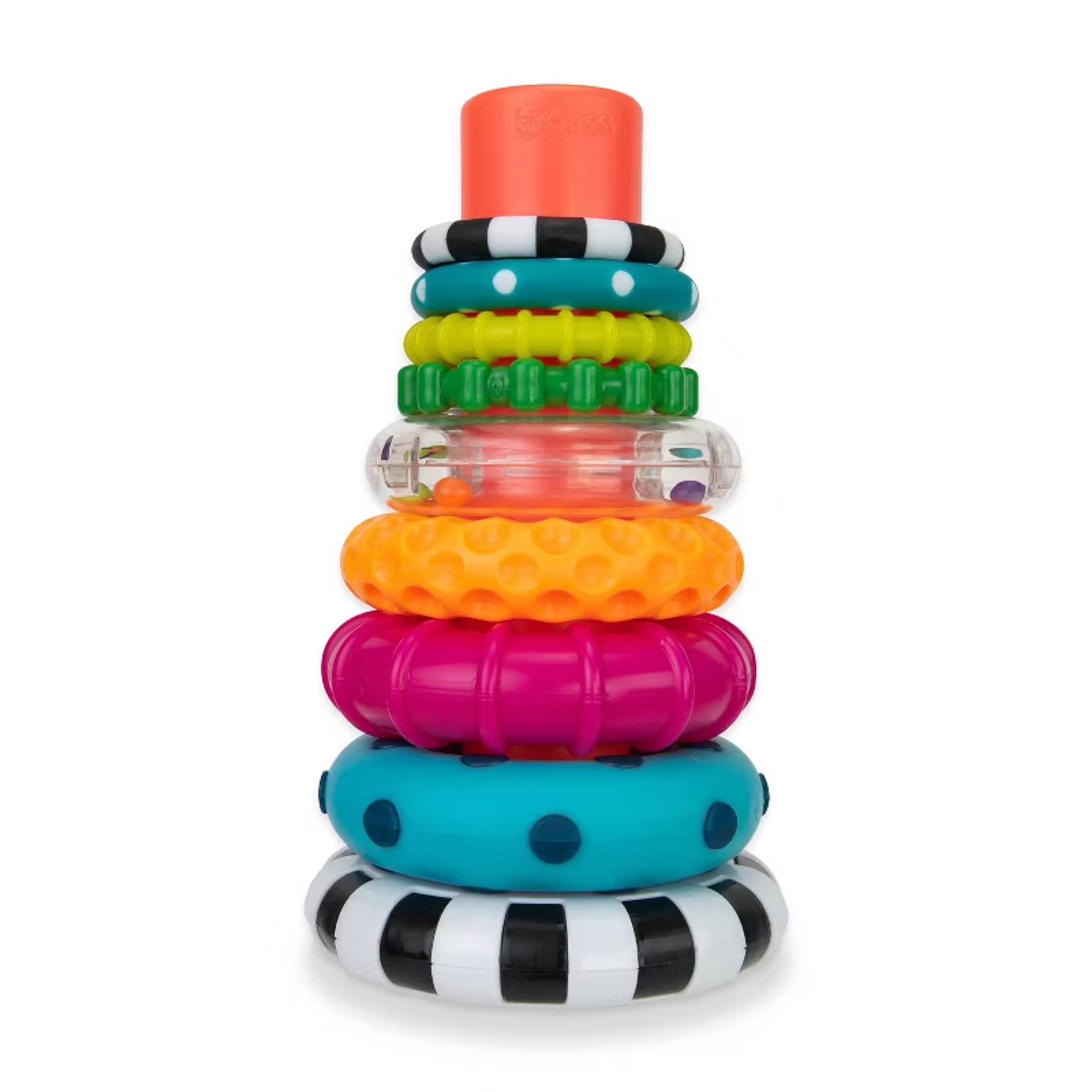 Sassy Stacks of Circles ring stacker with nine textured colorful rings