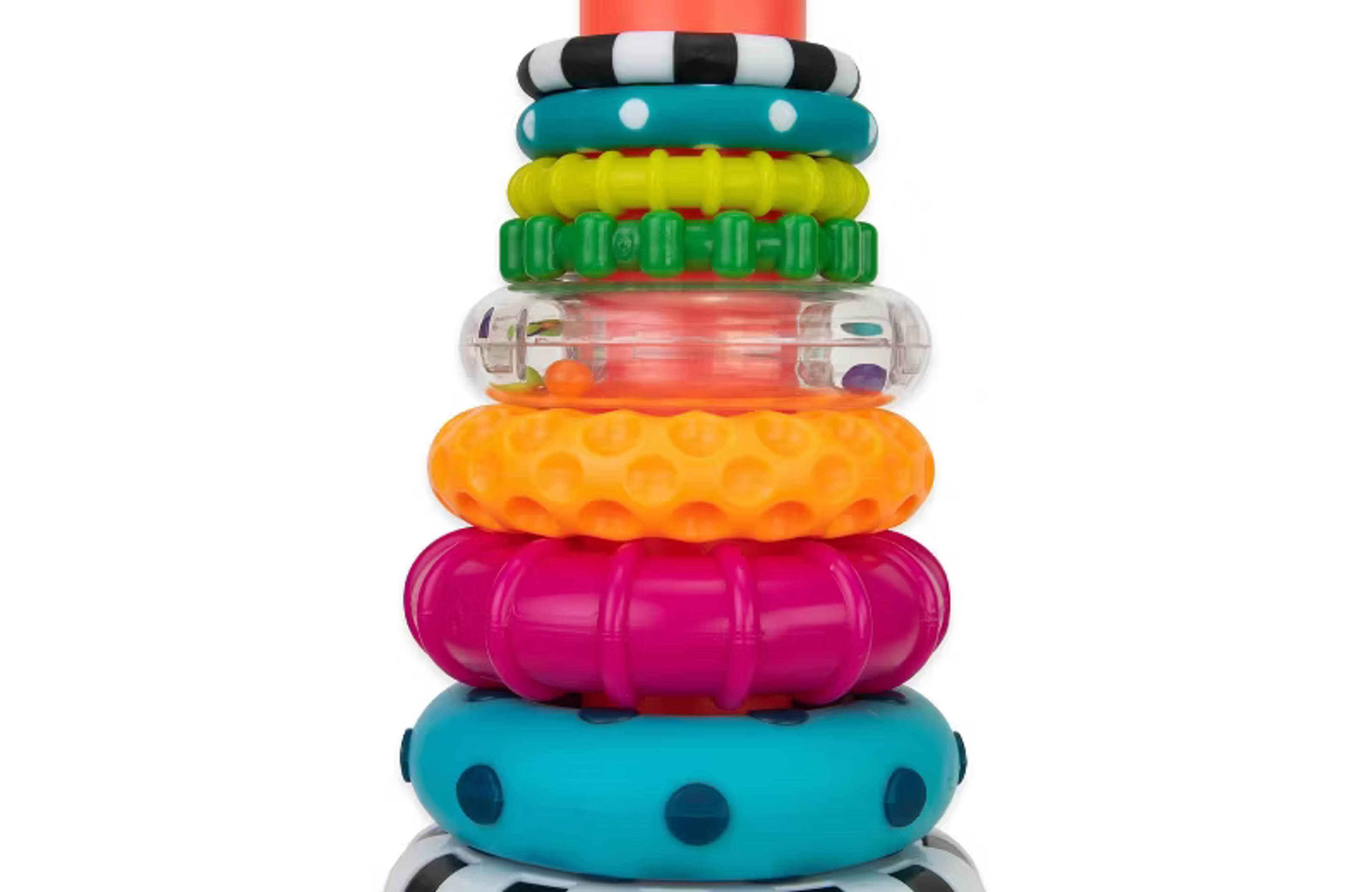 Sassy Stacks of Circles ring stacker with nine textured colorful rings