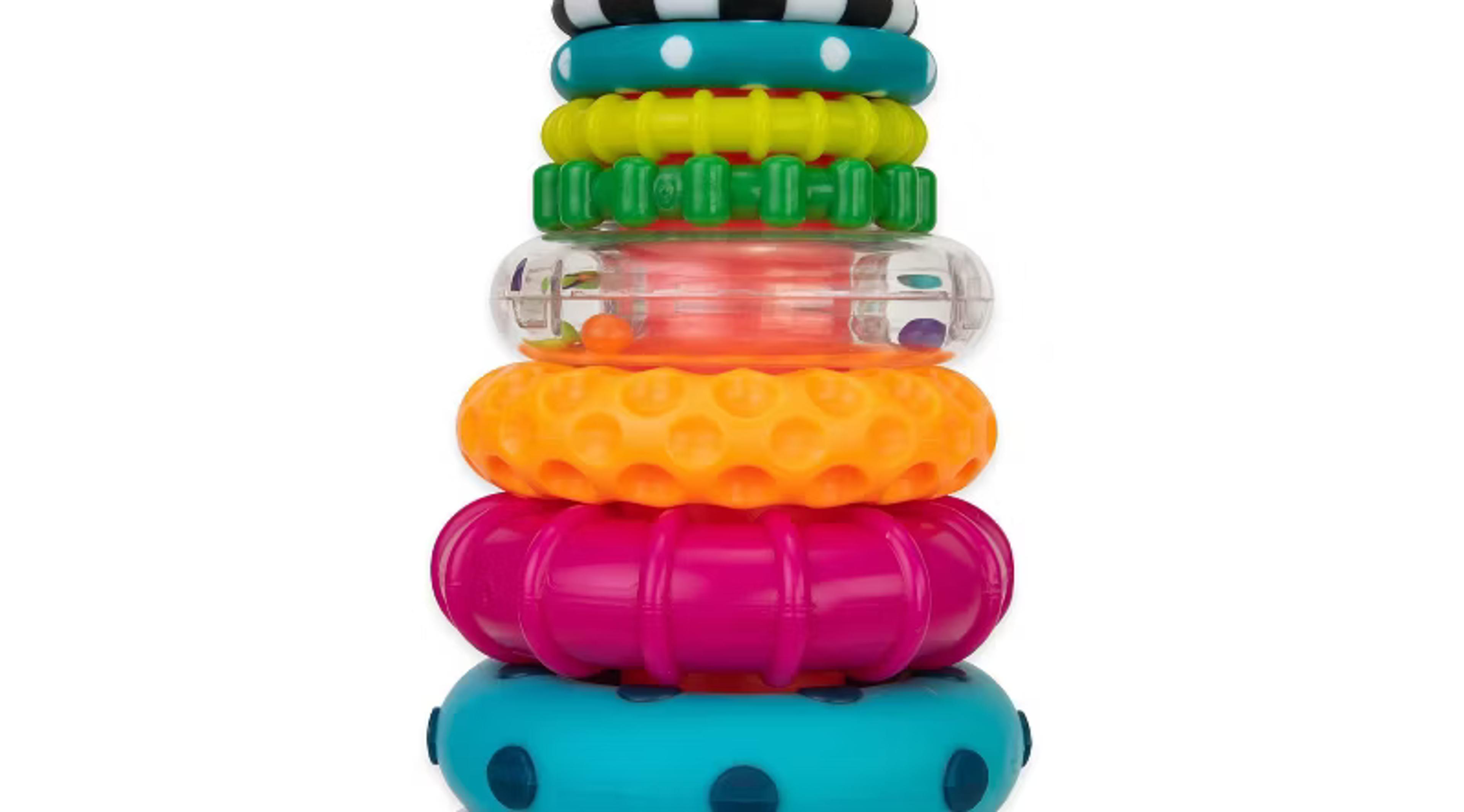 Sassy Stacks of Circles ring stacker with nine textured colorful rings