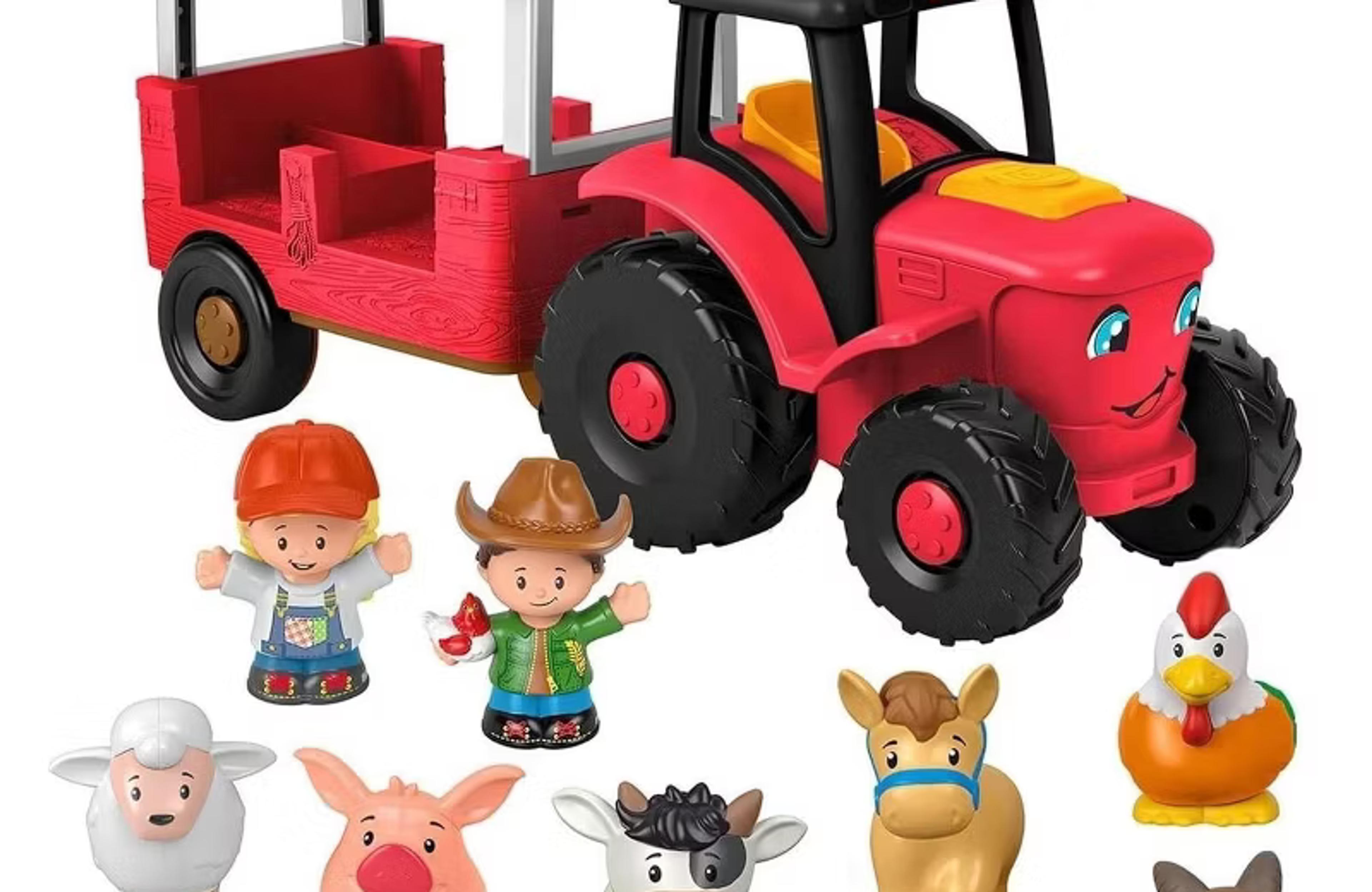 Fisher-Price Little People Caring for Animals tractor with trailer, farmer figures and farm animals