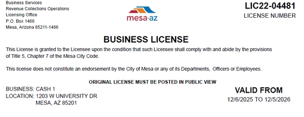 City of Mesa Business License