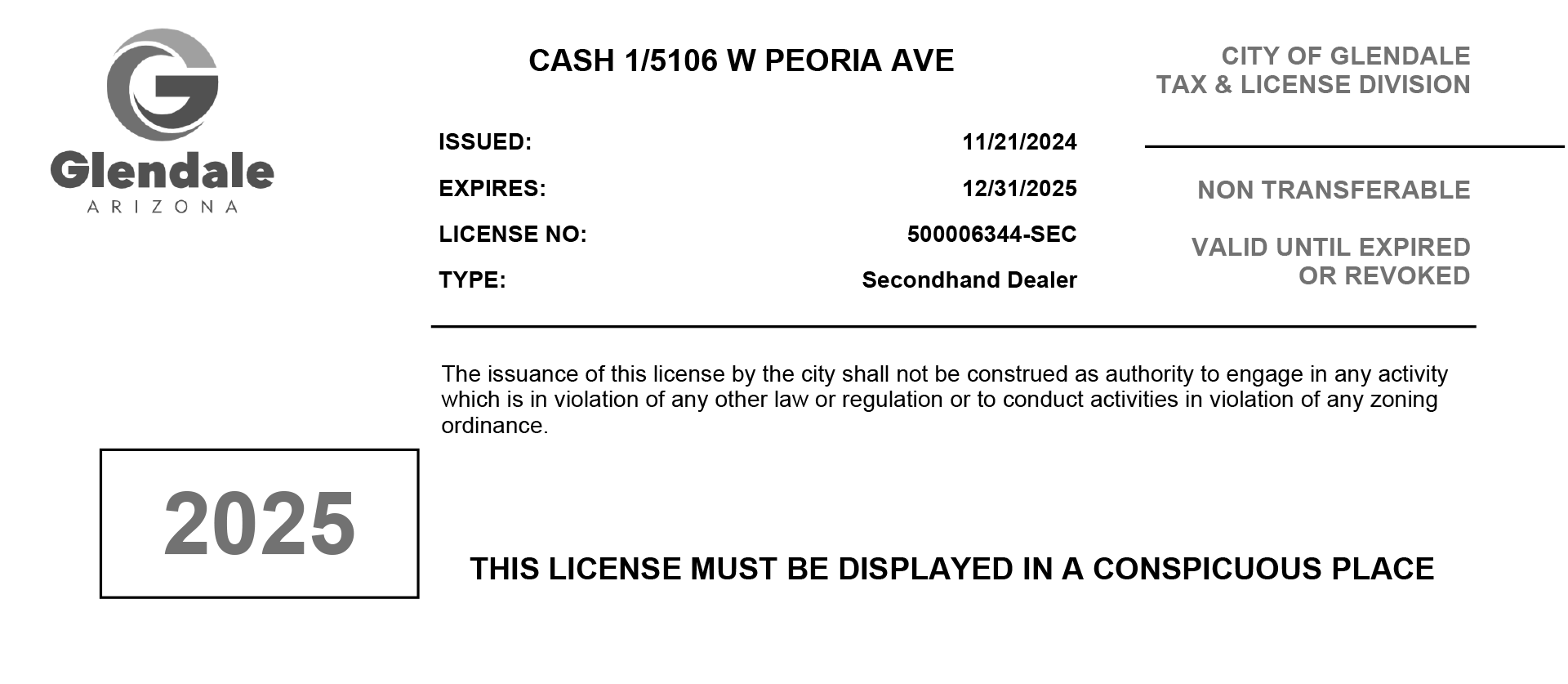 City of Glendale Business License