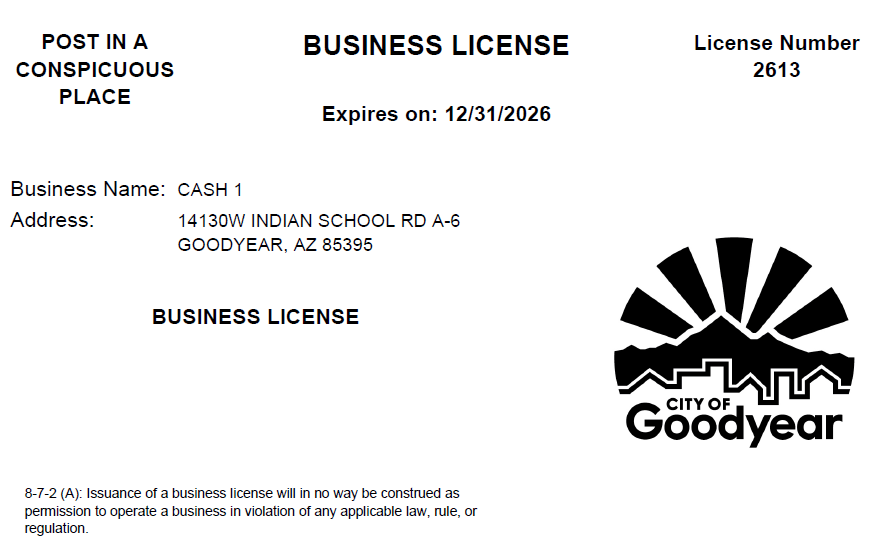 City of Goodyear Business License
