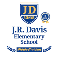 J.R. Davis Elementary School logo. Including the  hashtag we are thriving.