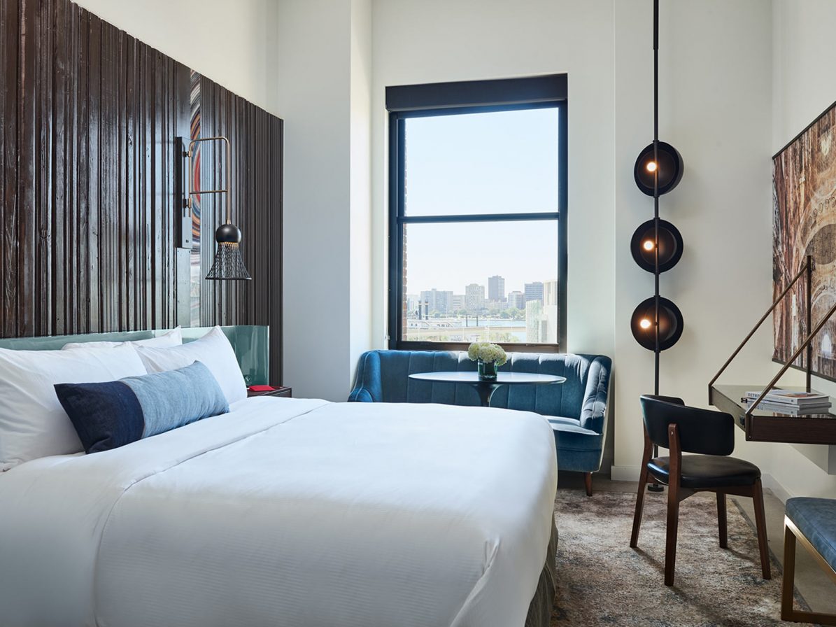 Airy room at the Detroit Foundation Hotel with city view