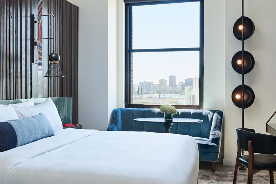 Airy room at the Detroit Foundation Hotel with city view