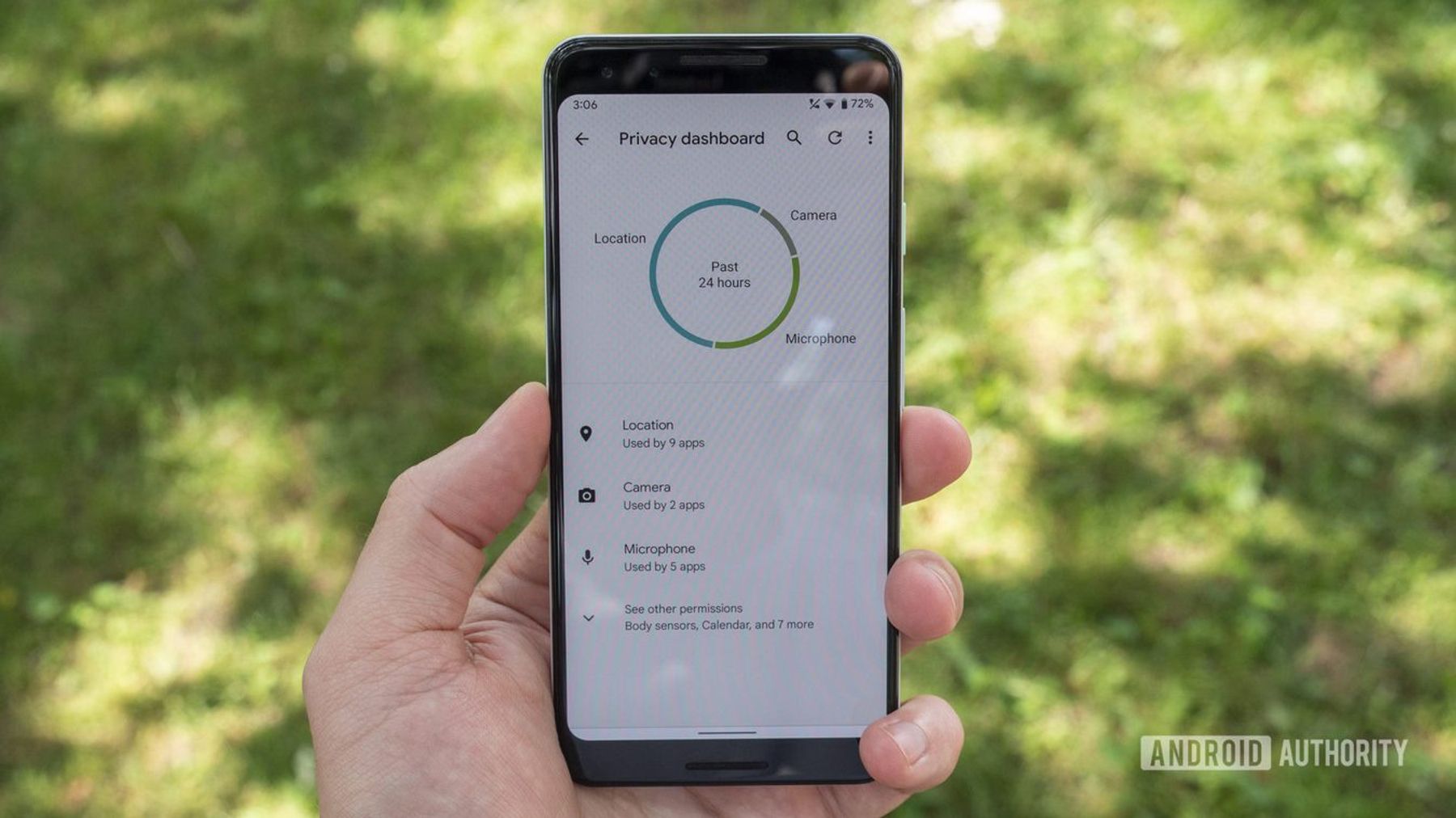 Android privatumo skydelio ekranas