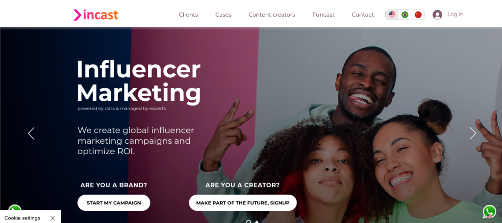 incast influencer marketing agency website screenshot