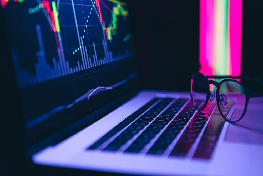 Screen with crypto stock market monitoring