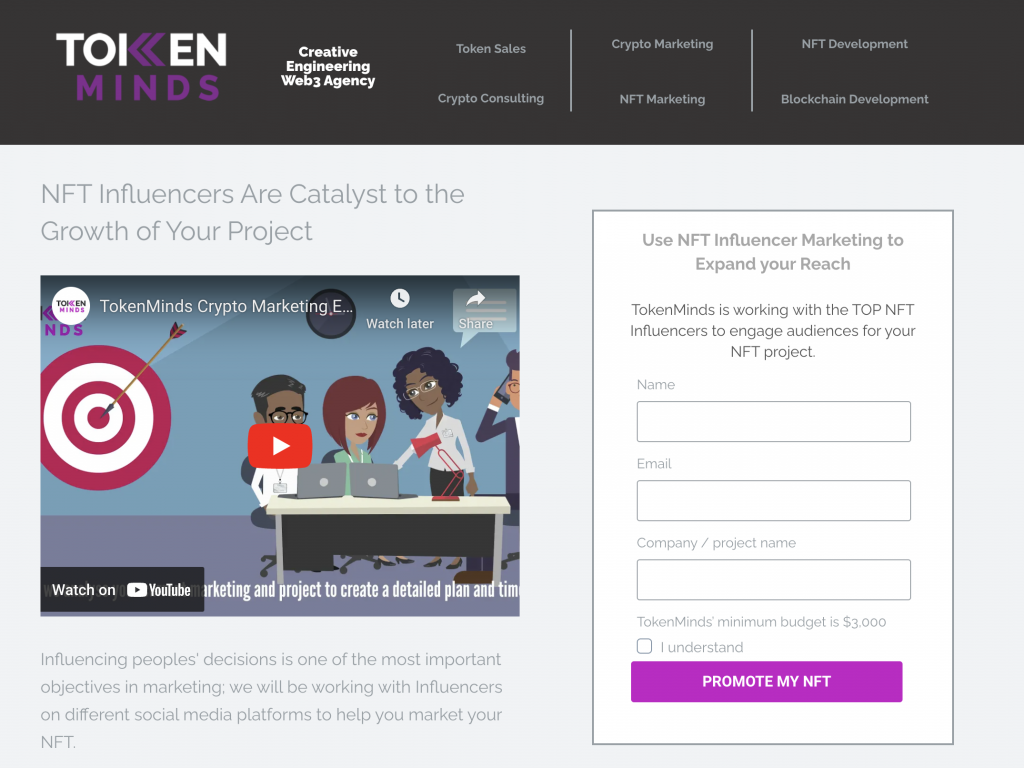 Screenshot of Token Minds Website